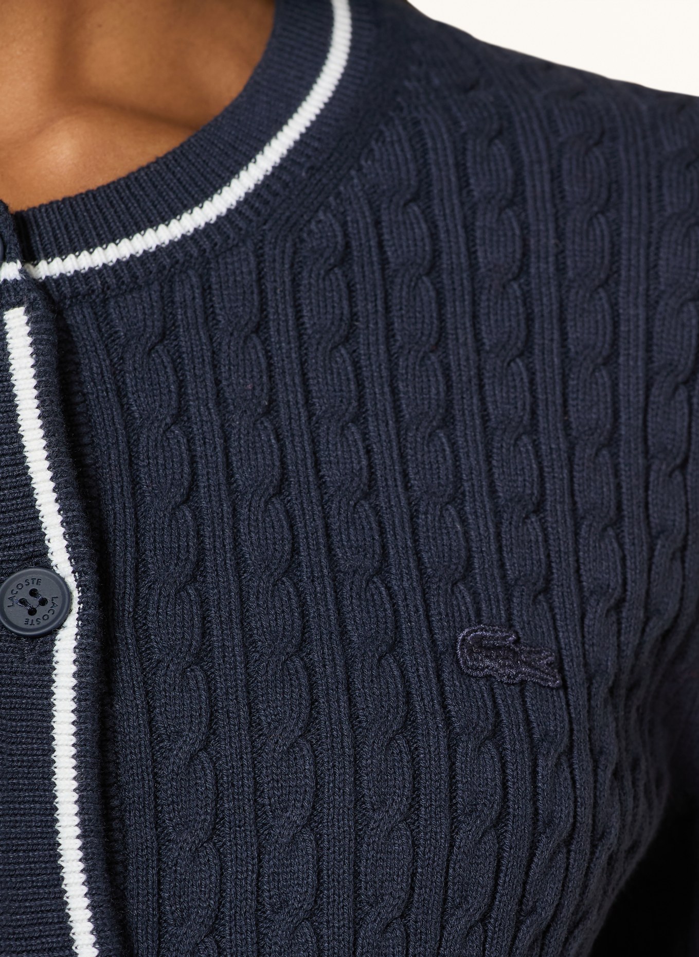 LACOSTE Cardigan: DARK BLUE / WHITE