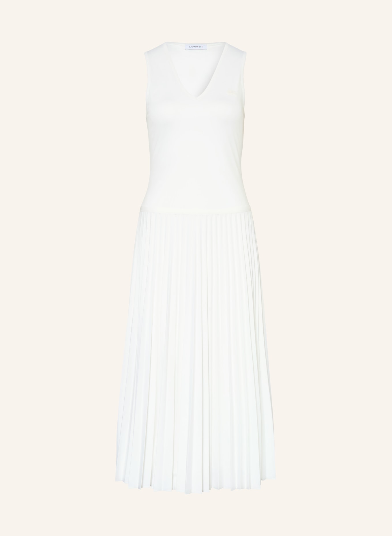 LACOSTE Jerseykleid mit Plissees: ECRU