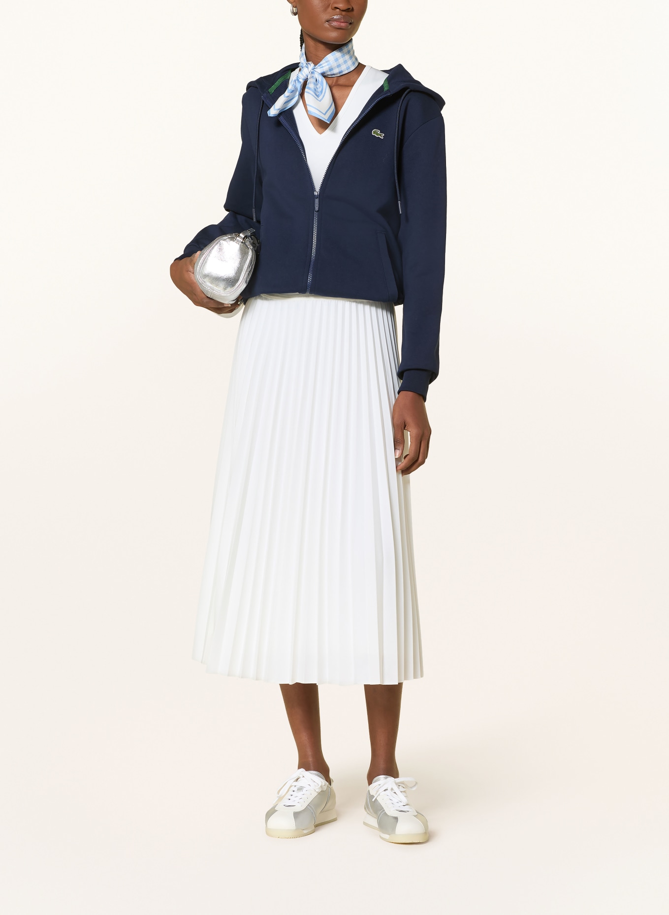 LACOSTE Jerseykleid mit Plissees: ECRU