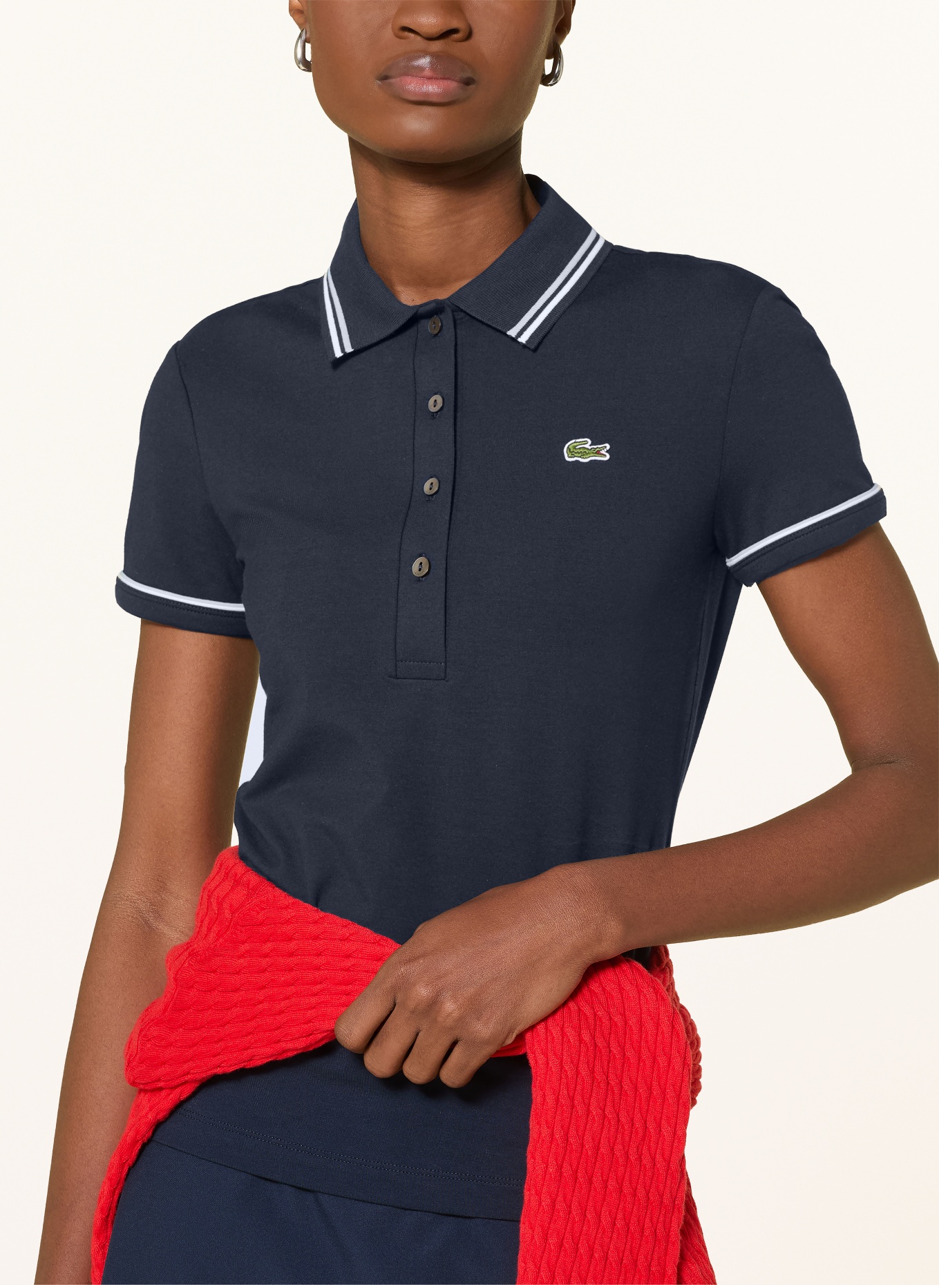 LACOSTE Jersey polo shirt: DARK BLUE / ECRU / LIGHT BLUE