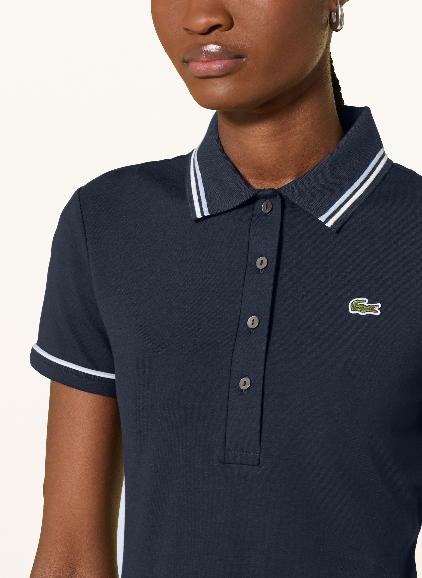 LACOSTE Jersey polo shirt: DARK BLUE / ECRU / LIGHT BLUE