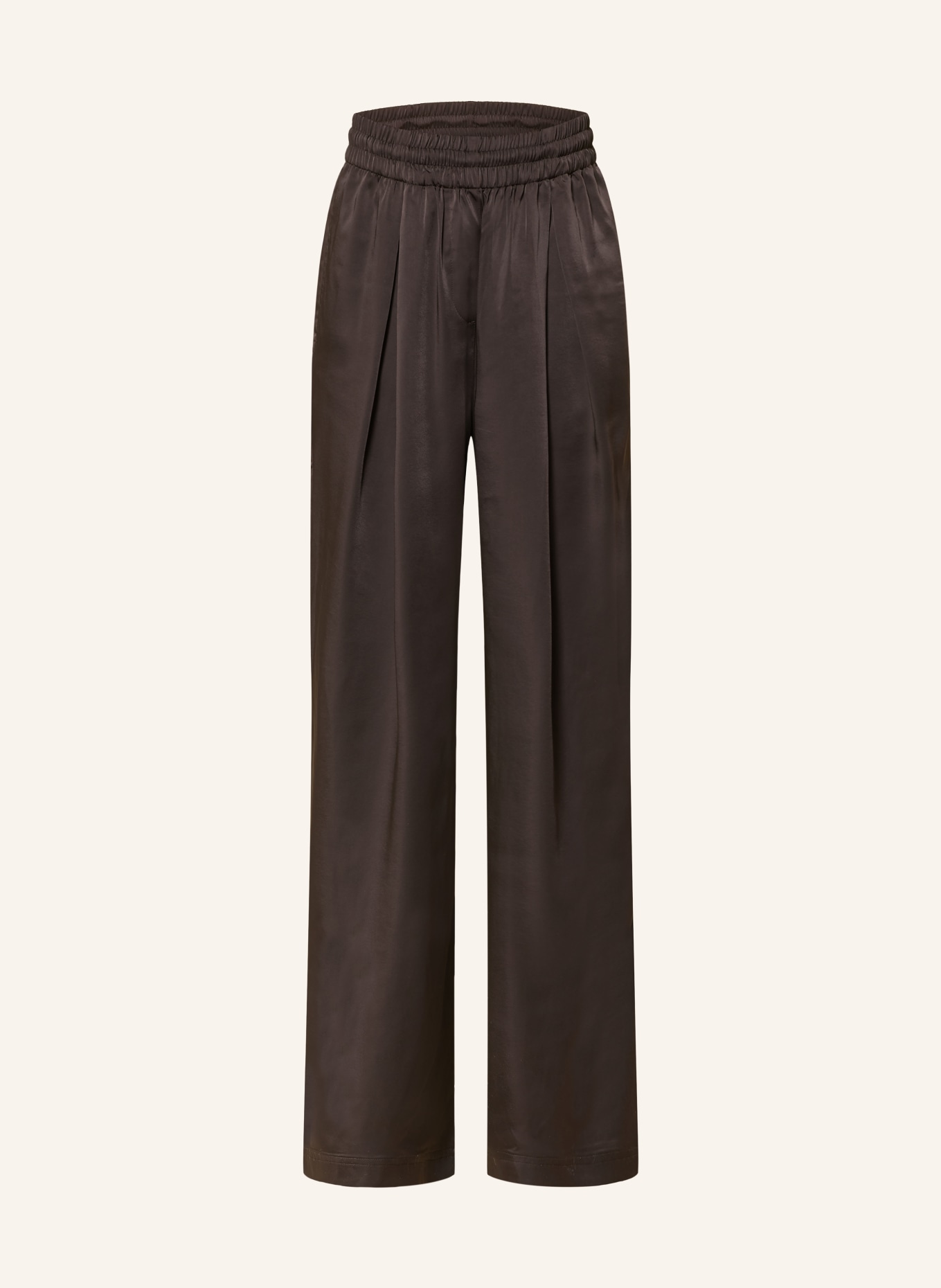 LACOSTE Saténové kalhoty Marlene: TMAVĚ HNĚDÁ