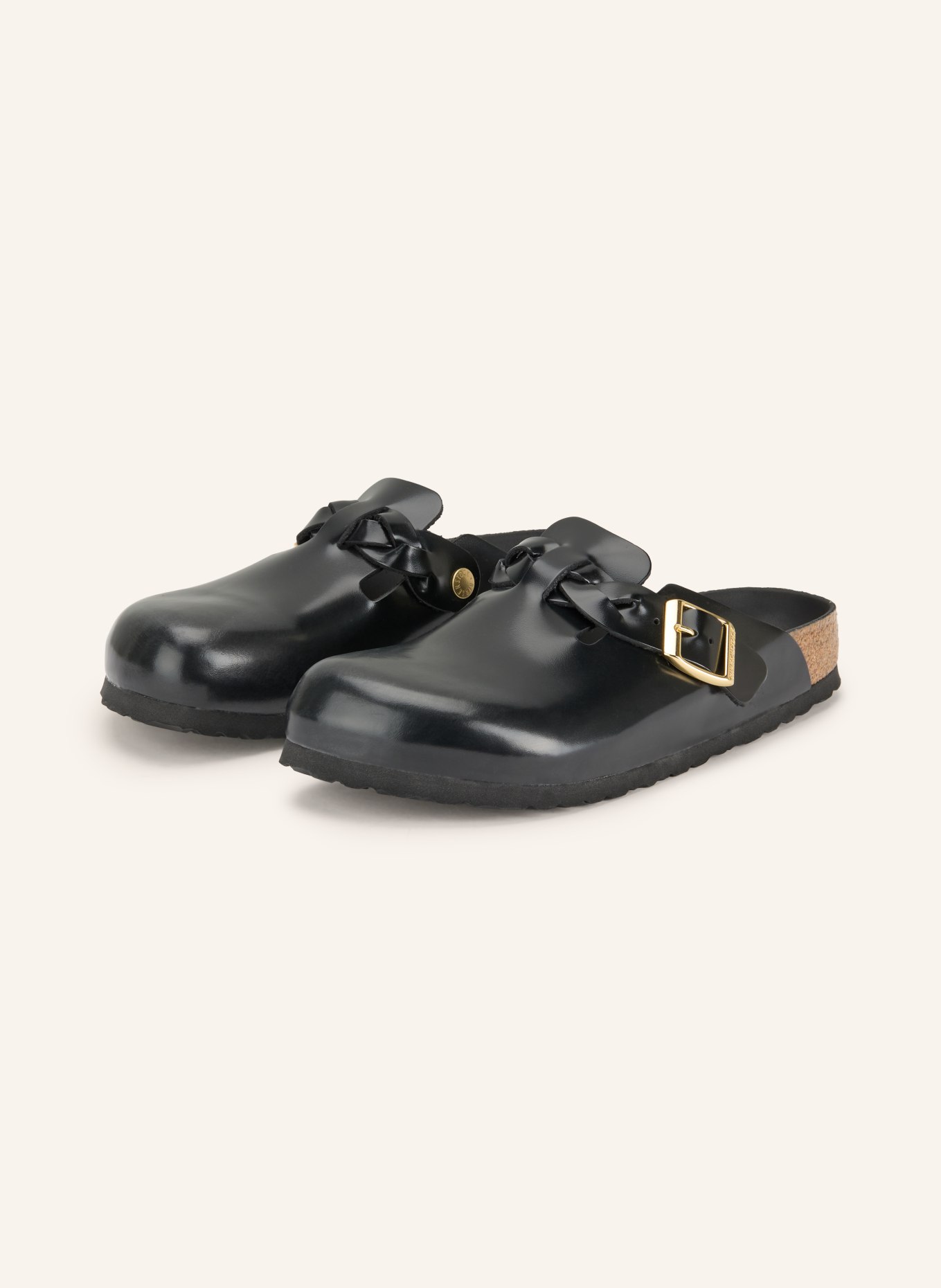 BIRKENSTOCK BOSTON Mules: BLACK / GOLD