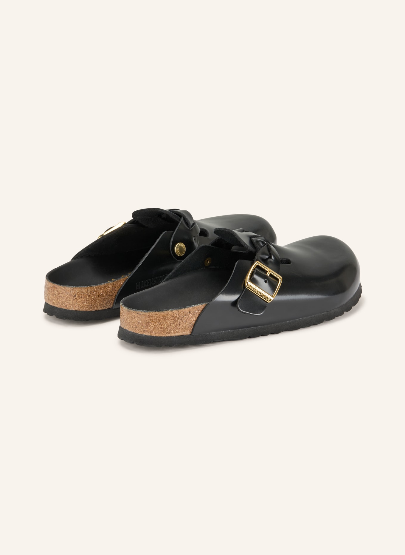 BIRKENSTOCK BOSTON Mules: BLACK / GOLD
