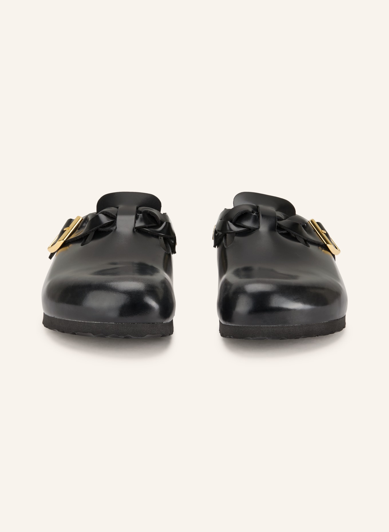 BIRKENSTOCK BOSTON Mules: BLACK / GOLD