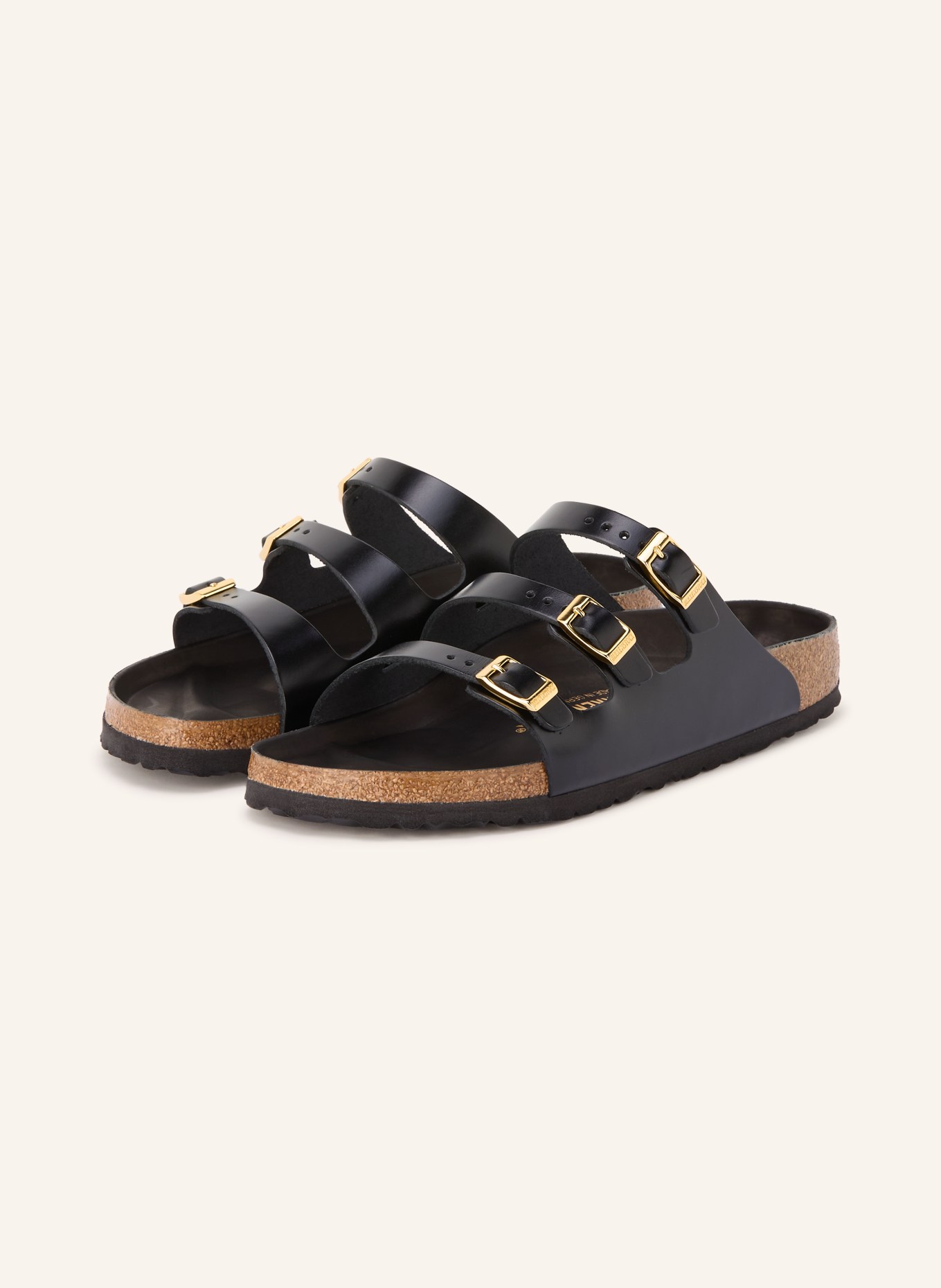 BIRKENSTOCK FLORIDA Mules: BLACK / GOLD