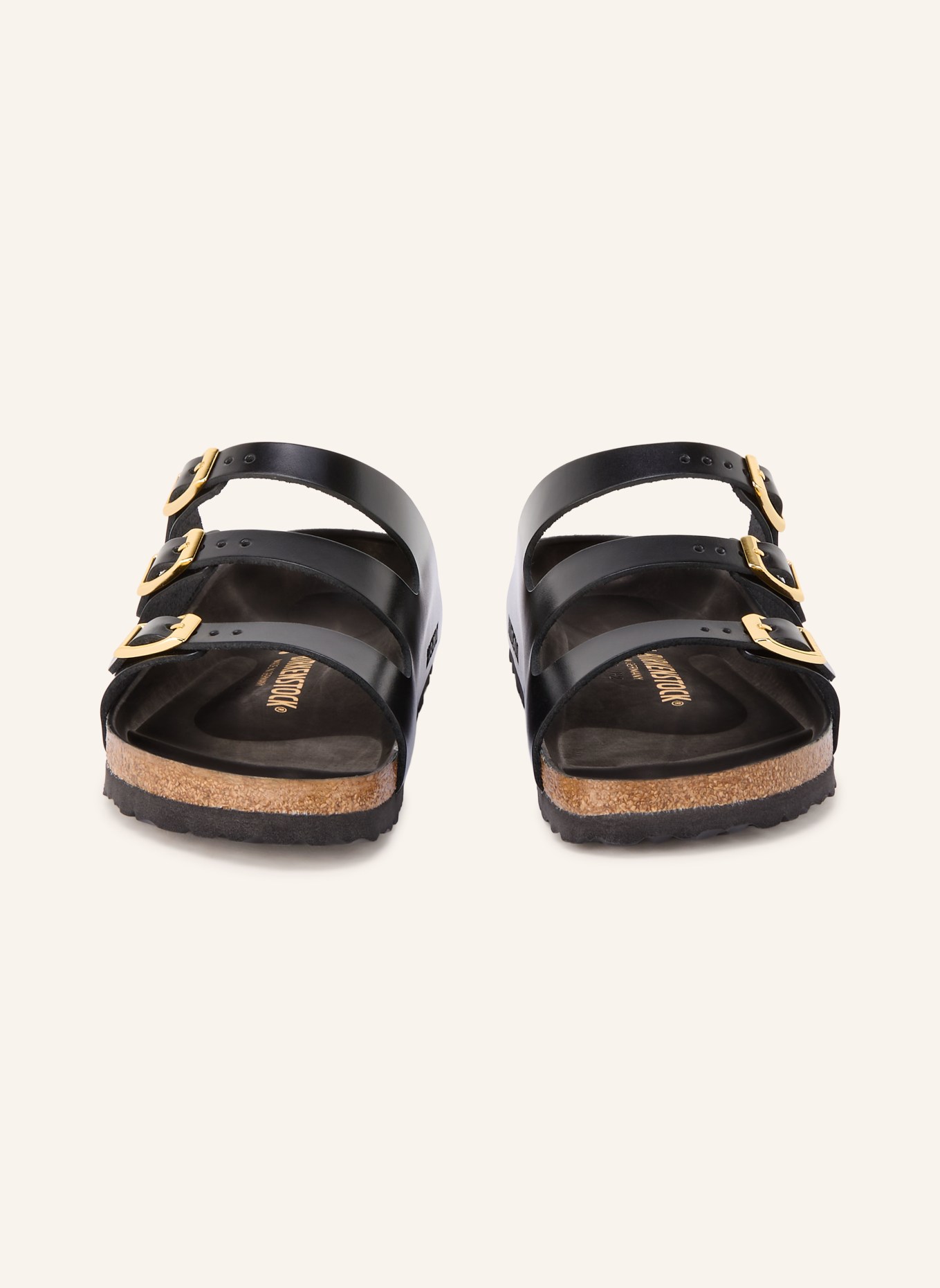 BIRKENSTOCK FLORIDA Mules: BLACK / GOLD