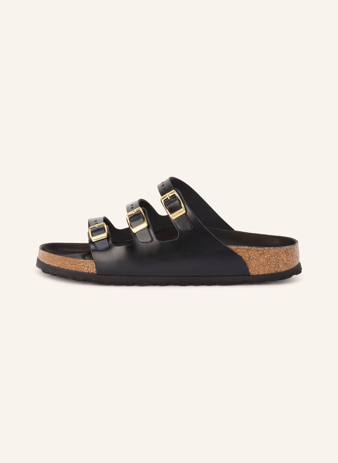 BIRKENSTOCK FLORIDA Mules: BLACK / GOLD