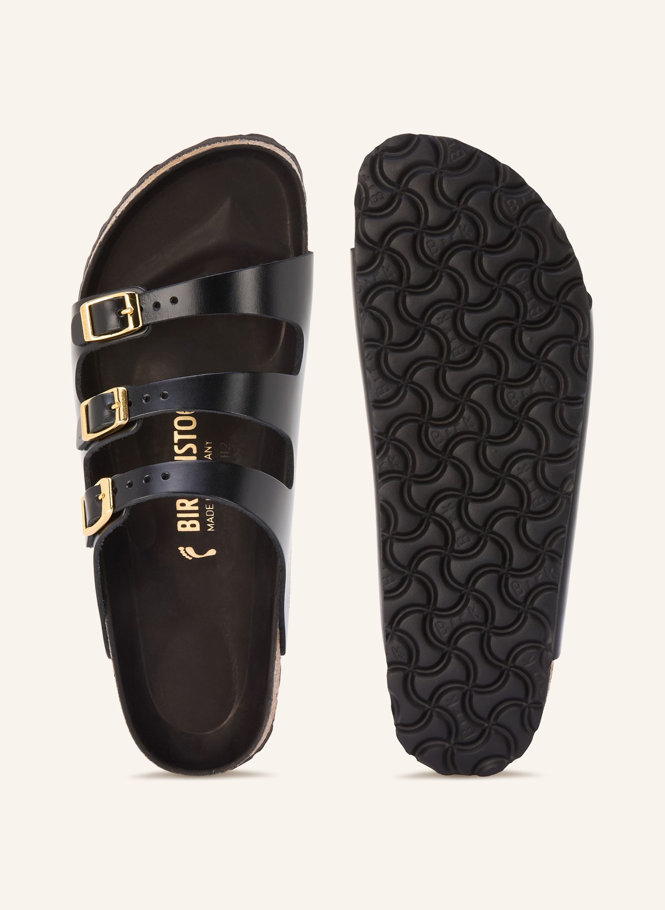 BIRKENSTOCK FLORIDA Mules: BLACK / GOLD