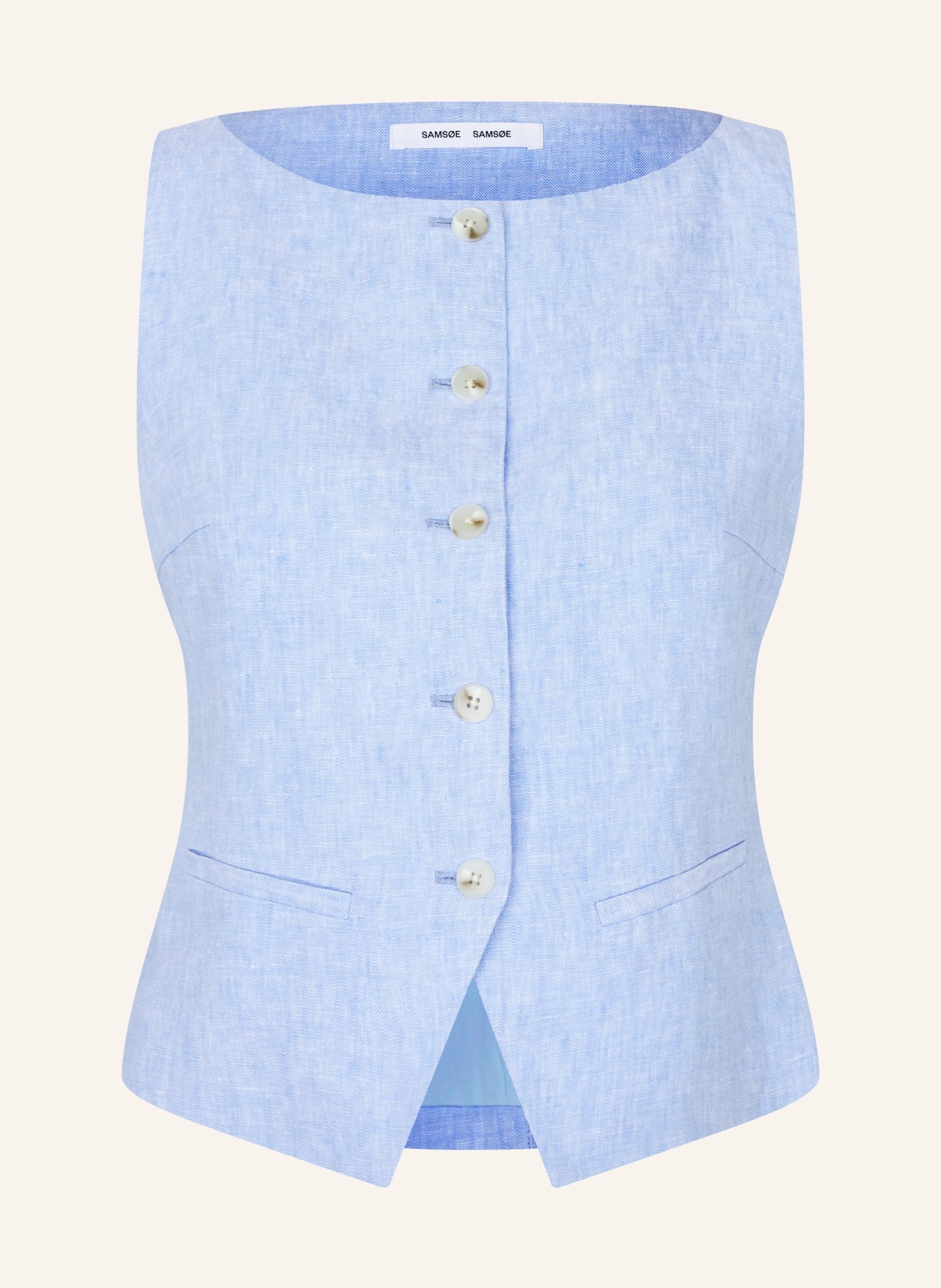 SAMSØE  SAMSØE Kamizelka typu blezer SALOVES z lnu: JASNONIEBIESKI