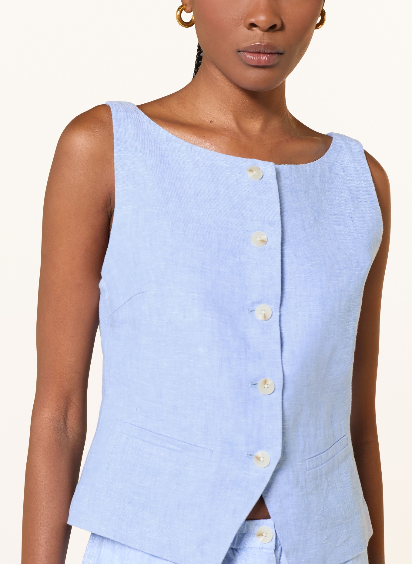 SAMSØE  SAMSØE Kamizelka typu blezer SALOVES z lnu: JASNONIEBIESKI