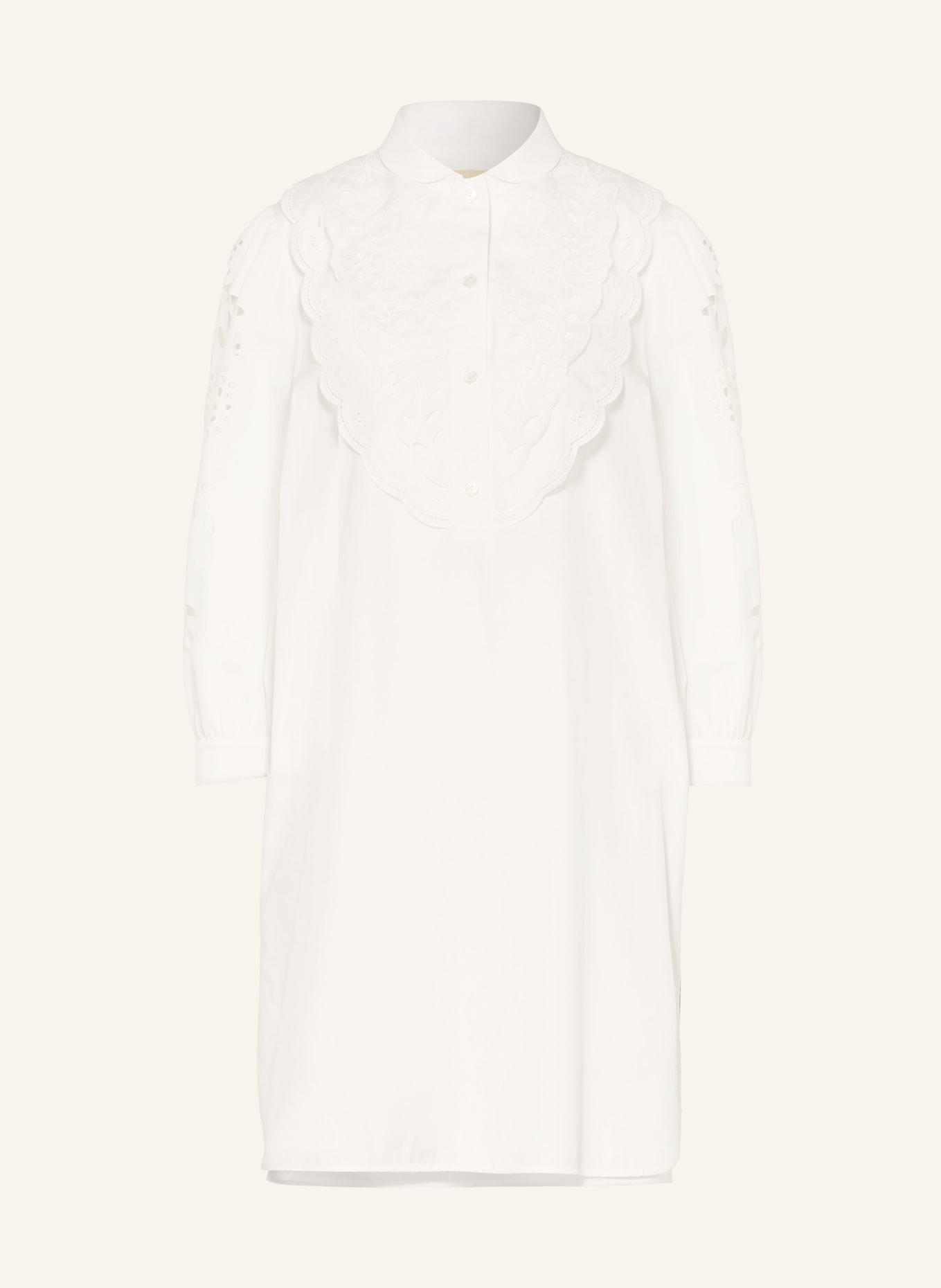 VALENTINO Šaty s prolamovanou krajkou a 3/4 rukávy: BÍLÁ