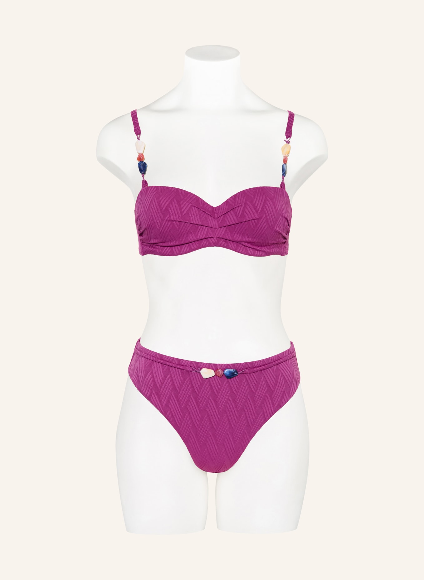 CYELL Bügel-Bikini-Top TEXTURE VOILA mit Schmuckperlen: FUCHSIA / BLAU / WEISS