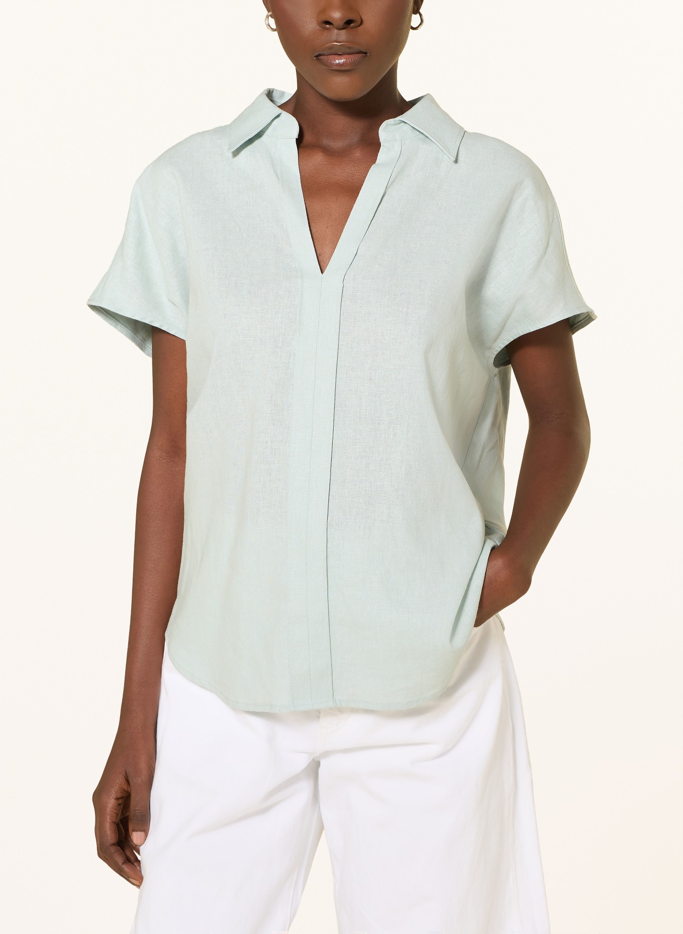 Calvin Klein Tričko s límečkem z lnu: MÁTOVÁ