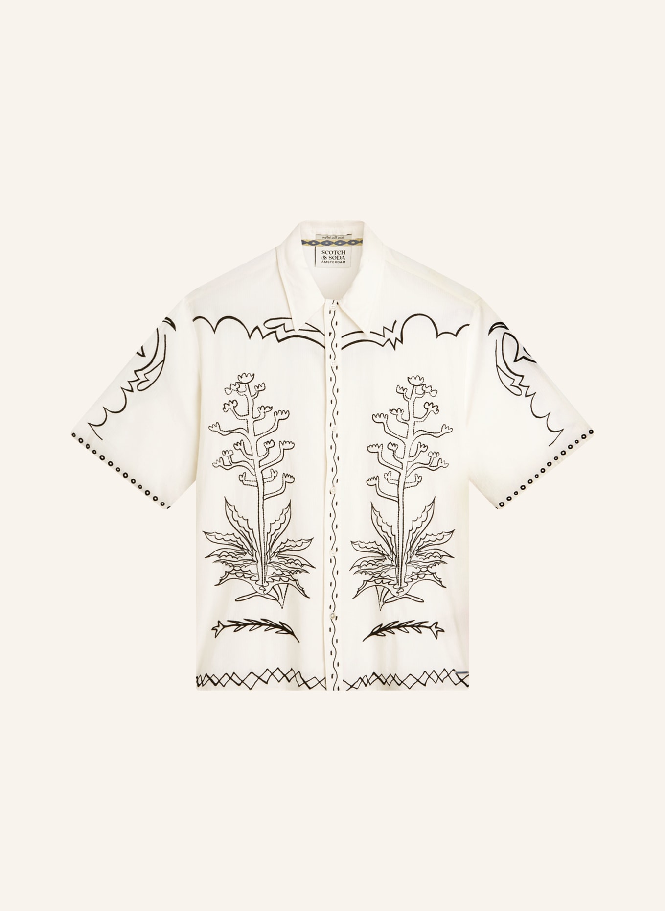 SCOTCH & SODA Kurzarm-Hemd Comfort Fit: WEISS / DUNKELBLAU