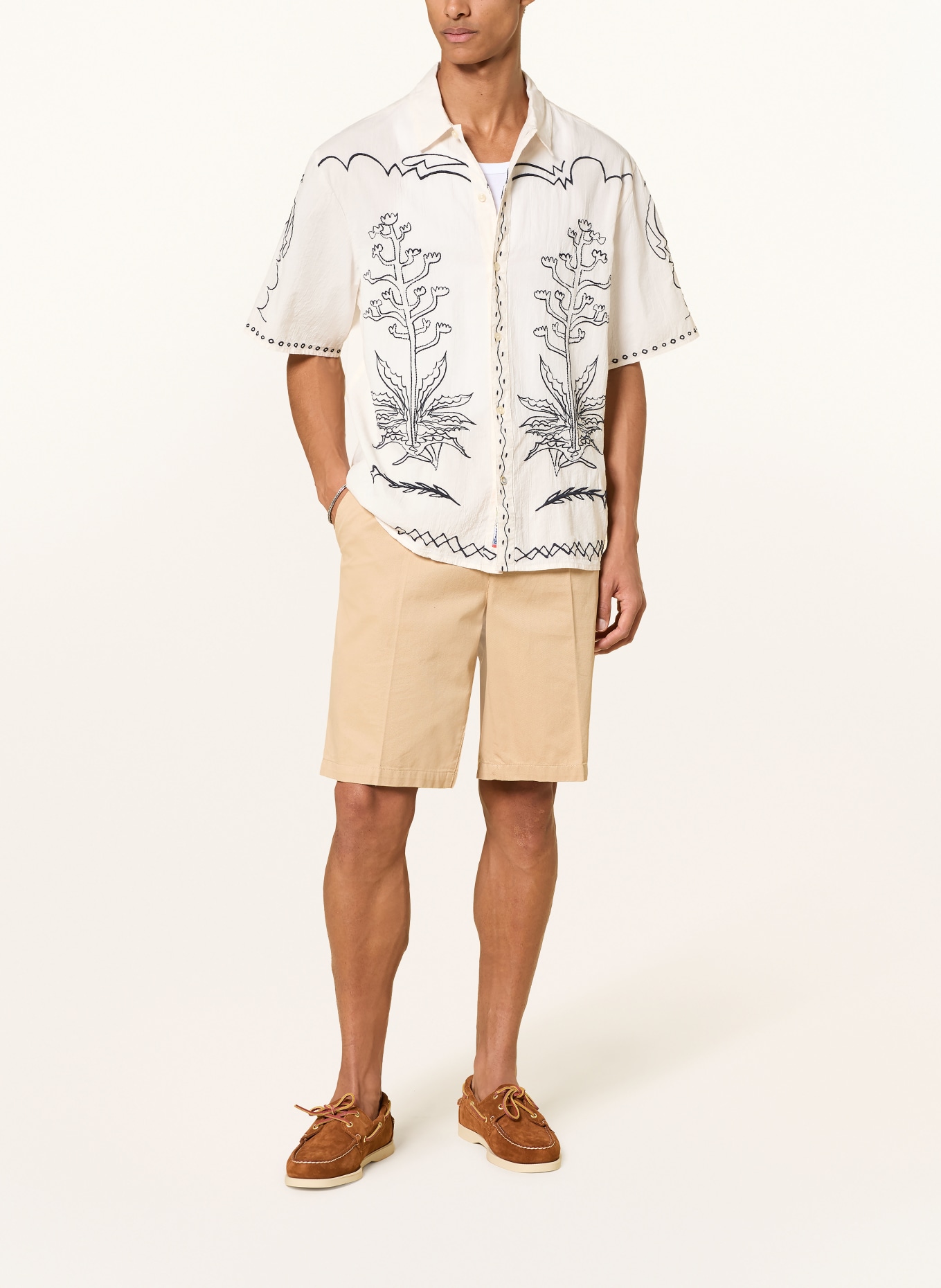 SCOTCH & SODA Kurzarm-Hemd Comfort Fit: WEISS / DUNKELBLAU