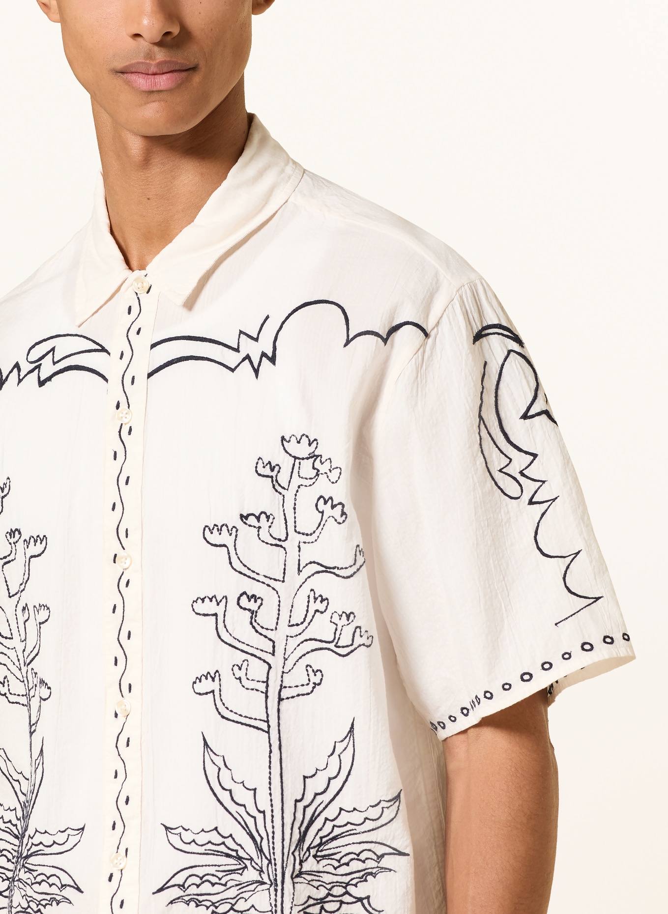 SCOTCH & SODA Kurzarm-Hemd Comfort Fit: WEISS / DUNKELBLAU