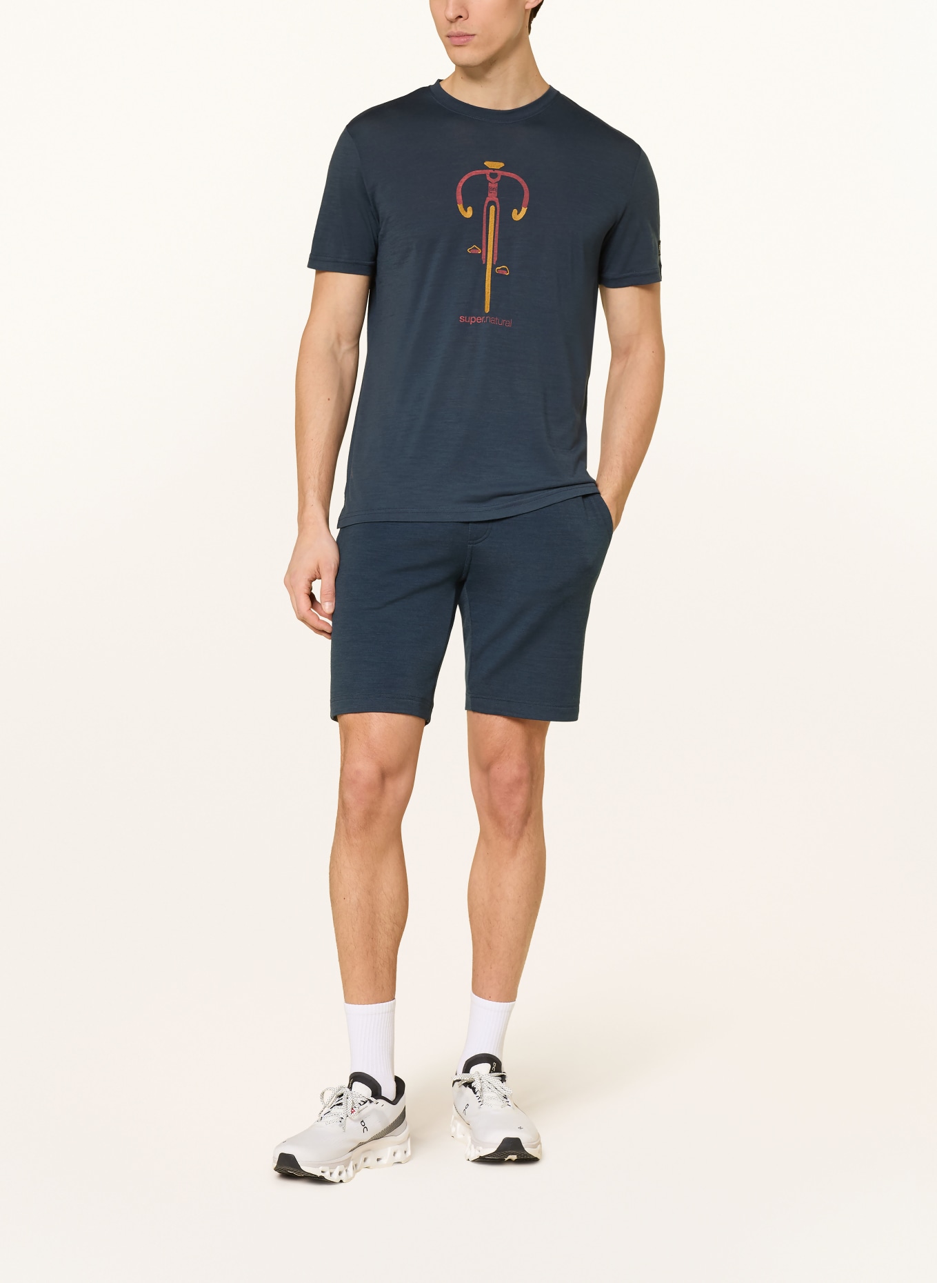 super.natural T-shirt VINTAGE BIKE z wełną merino: GRANATOWY / CIEMNOCZERWONY / CIEMNOŻÓŁTY