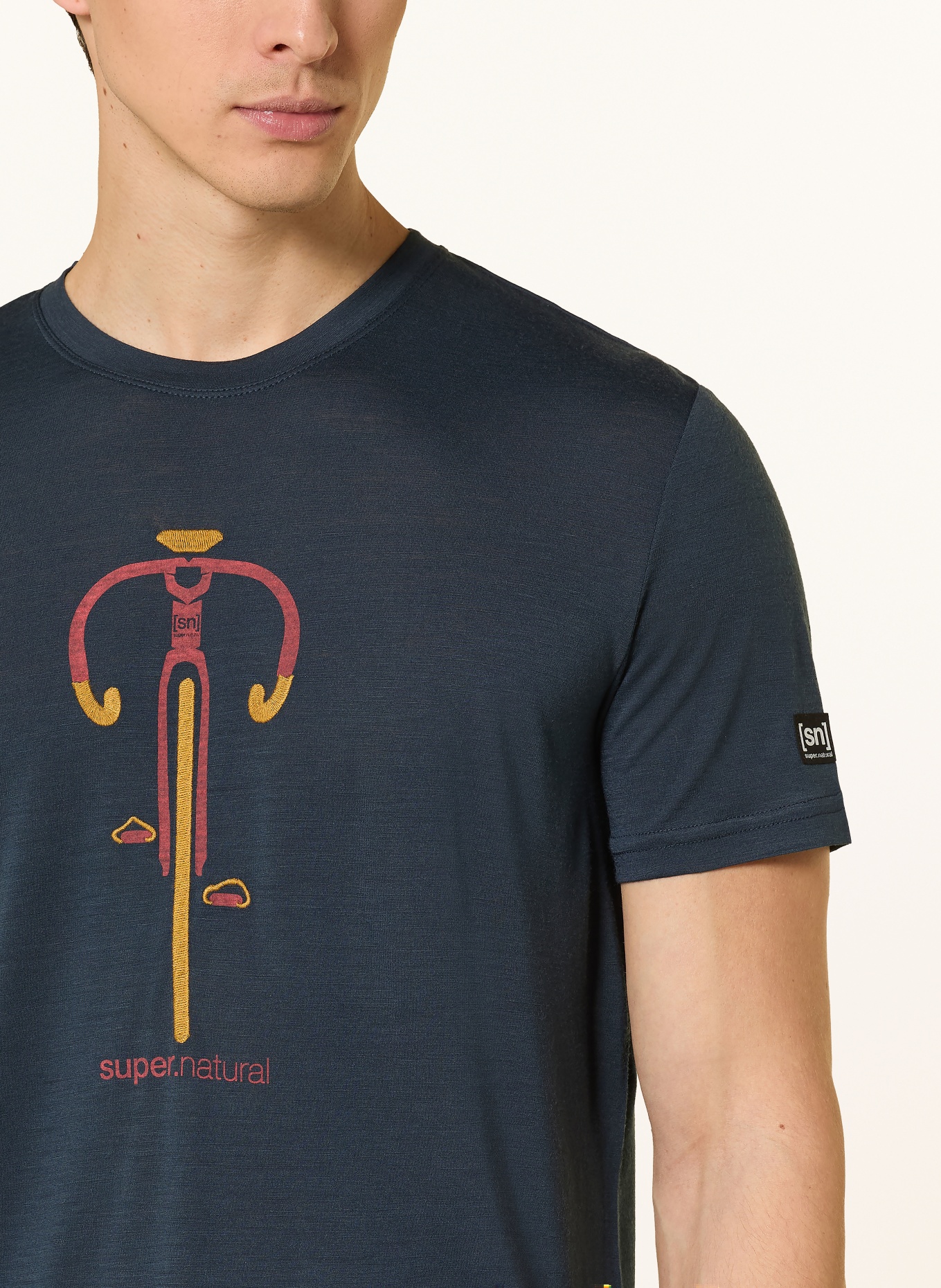 super.natural T-shirt VINTAGE BIKE z wełną merino: GRANATOWY / CIEMNOCZERWONY / CIEMNOŻÓŁTY