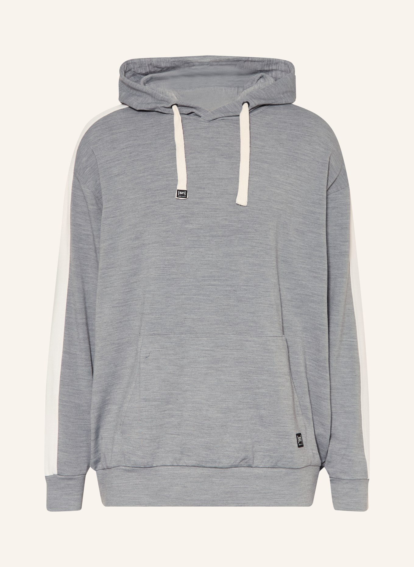 super.natural Bluza z kapturem COLORADO z wełną merino: JASNOCZARY / BIAŁY