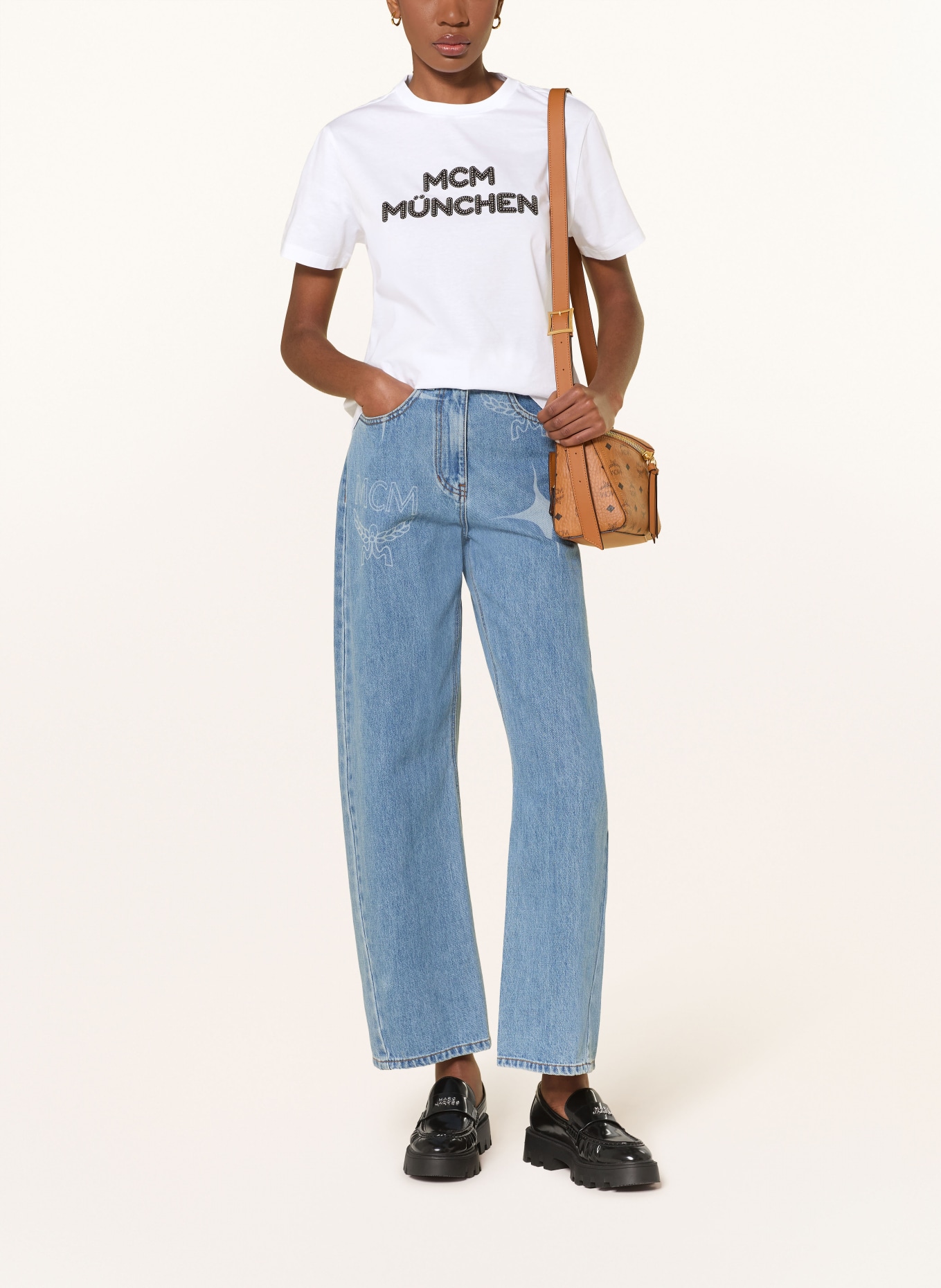 MCM Koszulka z nitami: BIAŁY / SREBRNY / CZARNY