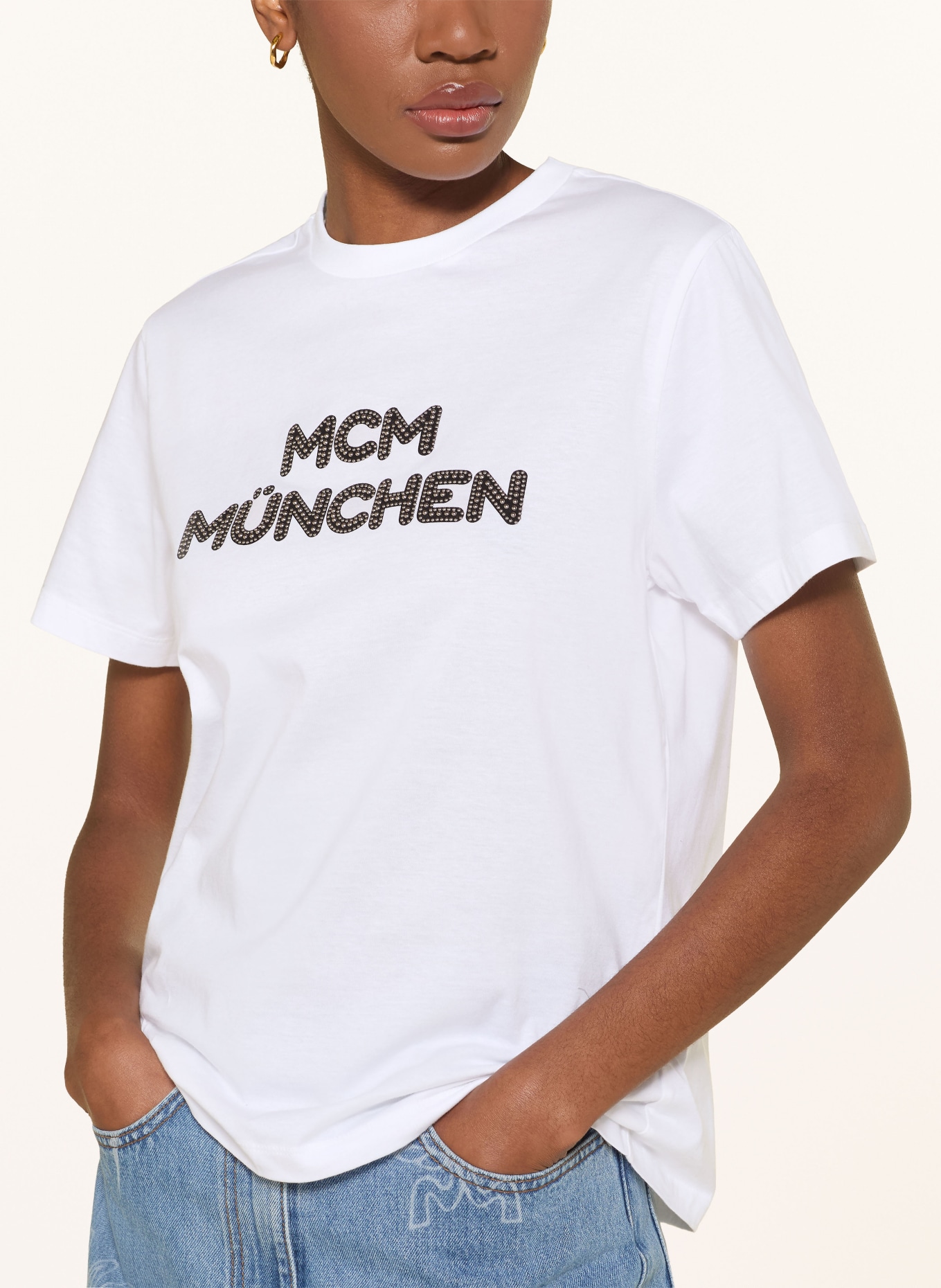 MCM Koszulka z nitami: BIAŁY / SREBRNY / CZARNY