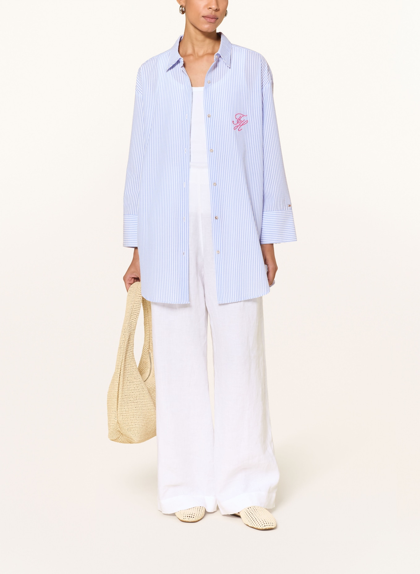 TOMMY HILFIGER overhemdblouse: LICHTBLAUW / ROZE / WIT