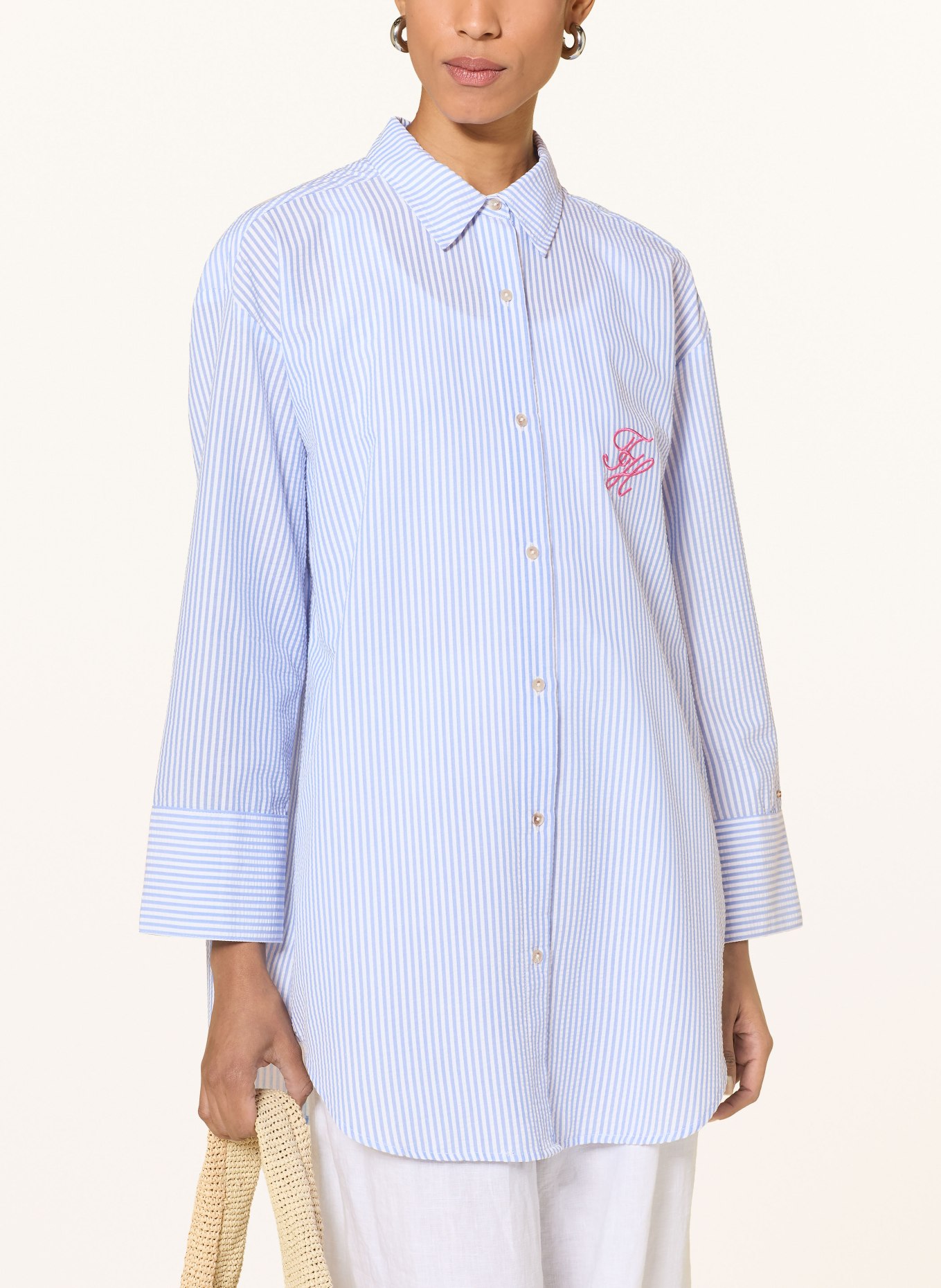 TOMMY HILFIGER overhemdblouse: LICHTBLAUW / ROZE / WIT