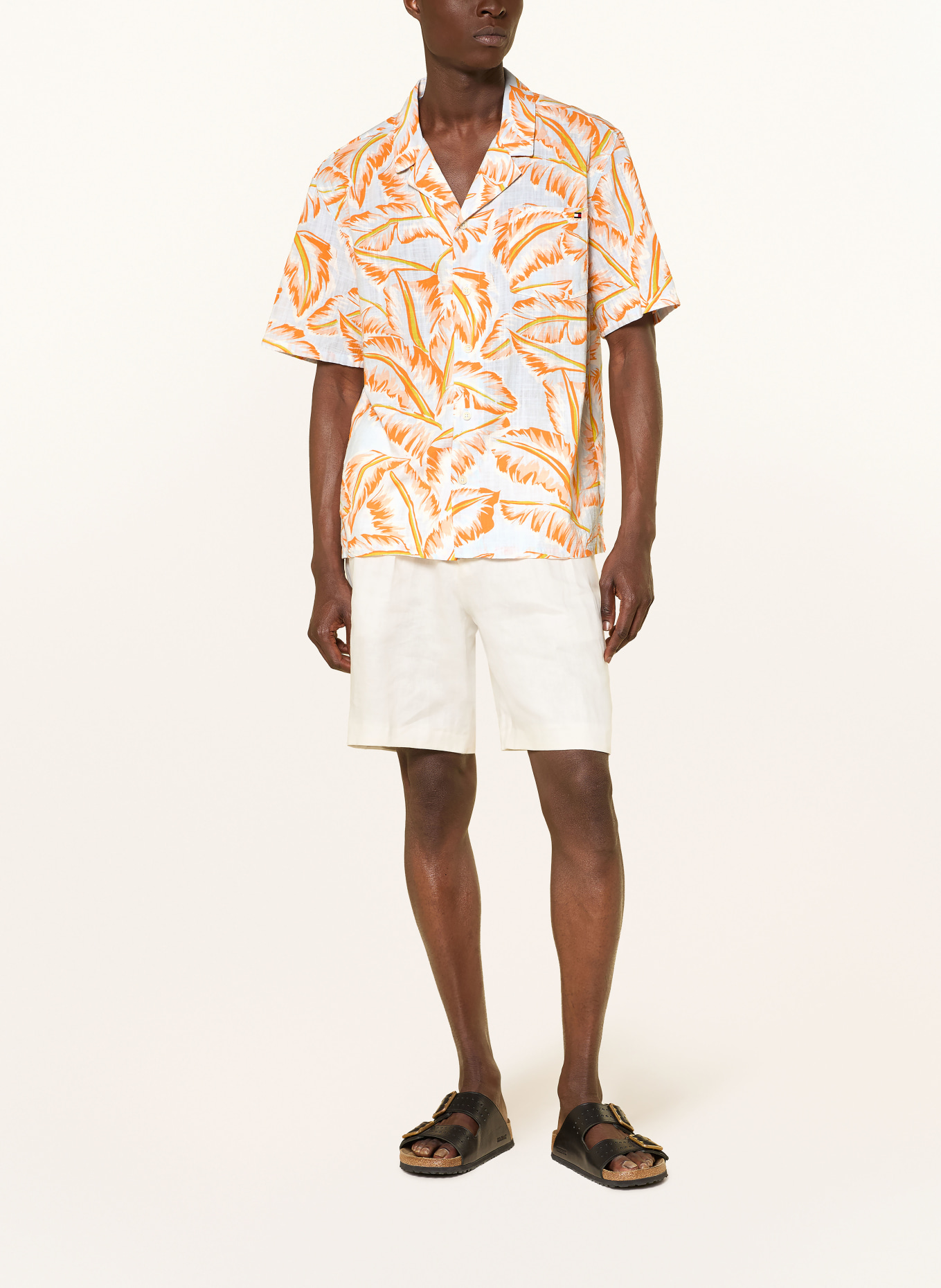 TOMMY HILFIGER Košile s krátkým rukávem Comfort Fit: ORANŽOVÁ / ČERNOŠEDÁ / NEONOVĚ ŽLUTÁ