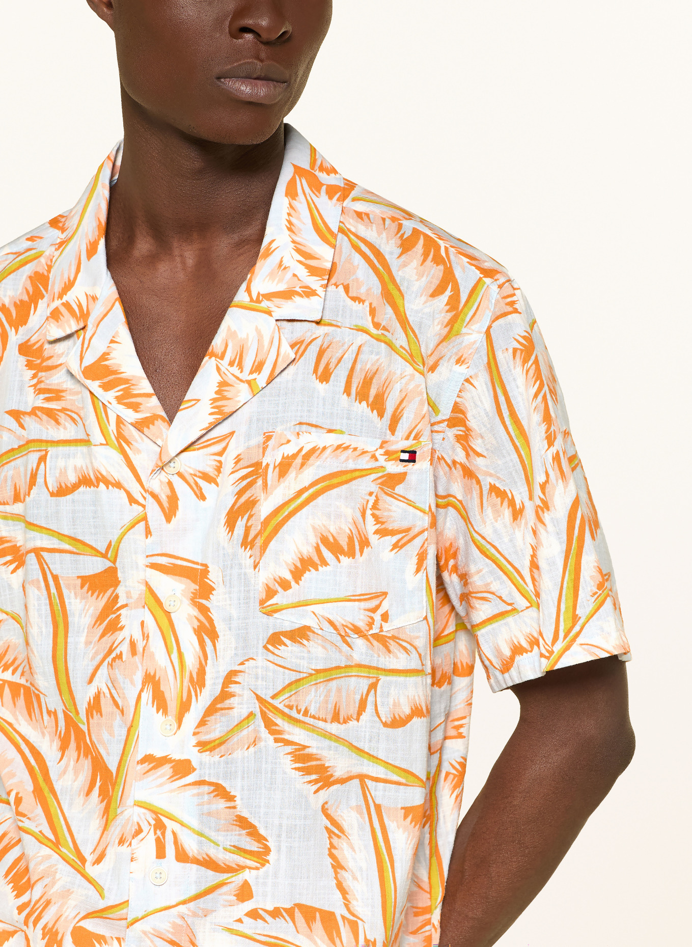 TOMMY HILFIGER Košile s krátkým rukávem Comfort Fit: ORANŽOVÁ / ČERNOŠEDÁ / NEONOVĚ ŽLUTÁ