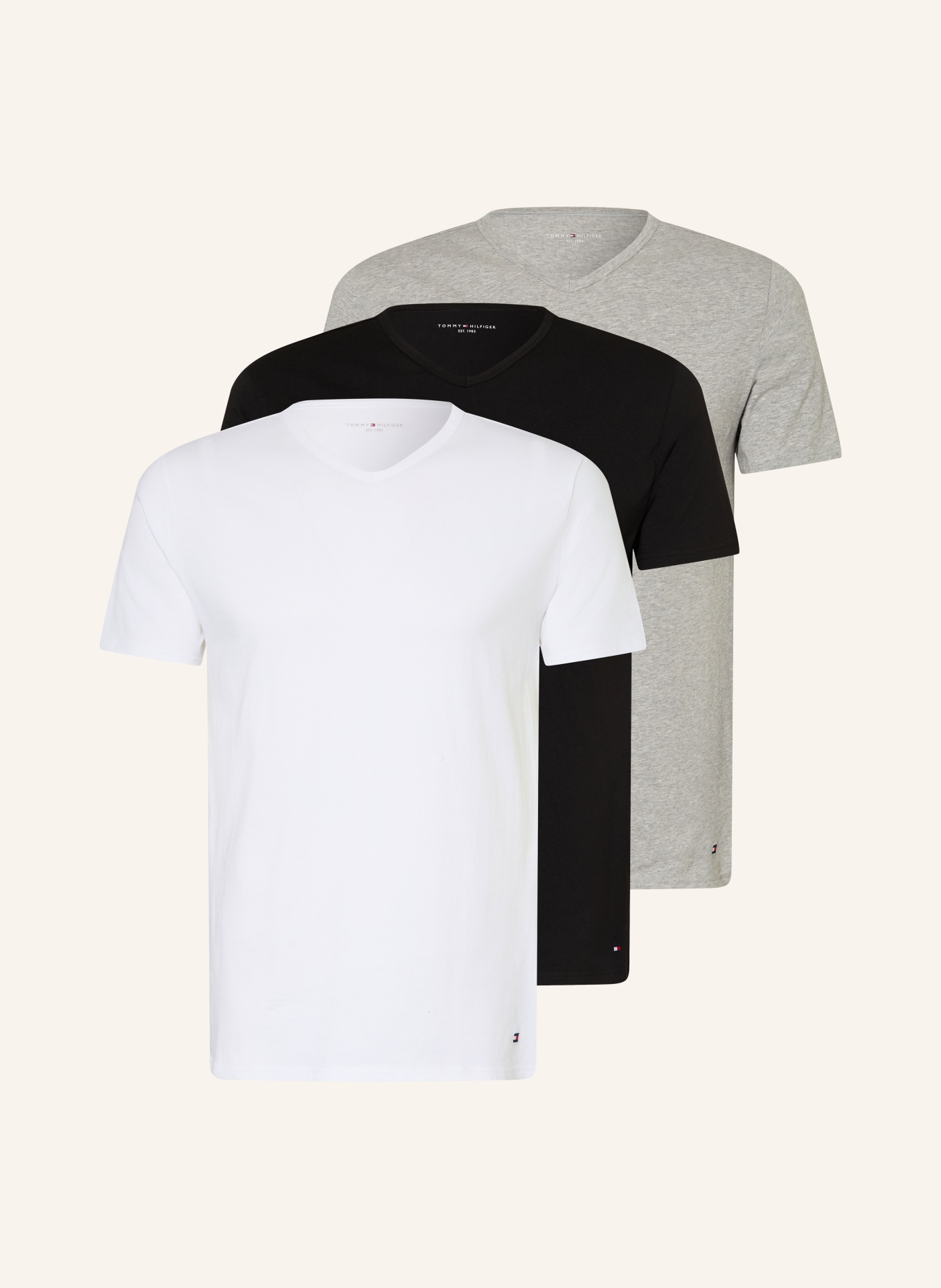 TOMMY HILFIGER 3er-Pack V-Shirts: SCHWARZ / GRAU / WEISS