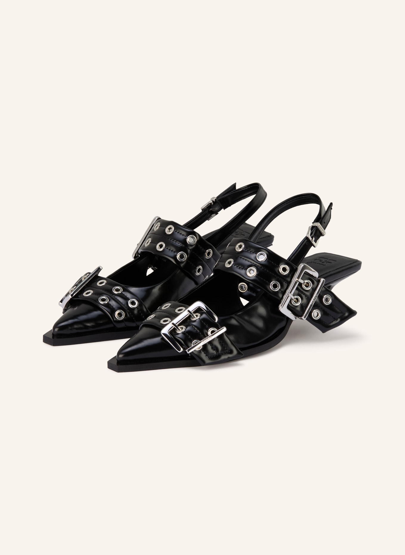 GANNI Sling-back pumps: BLACK / SILVER