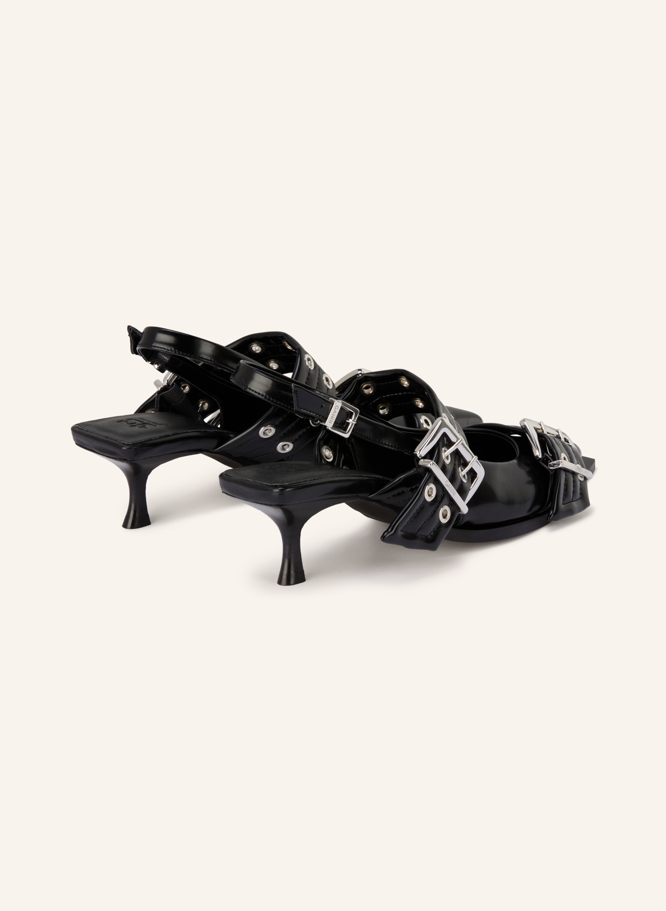 GANNI Sling-back pumps: BLACK / SILVER