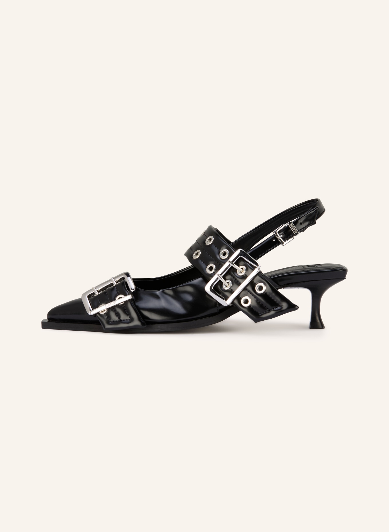 GANNI Sling-back pumps: BLACK / SILVER