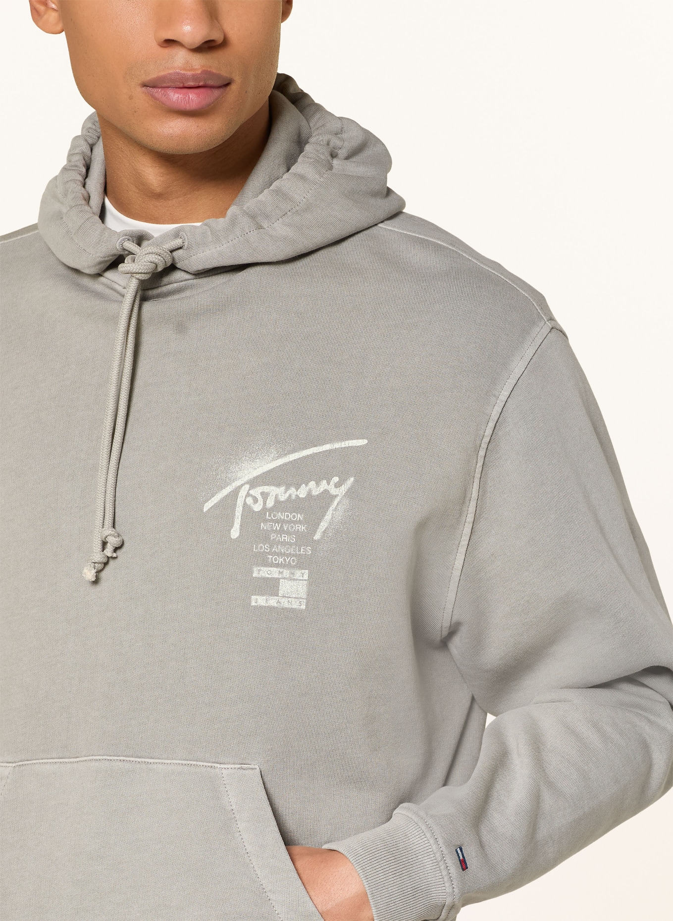 TOMMY JEANS Hoodie: GRAY / CREAM