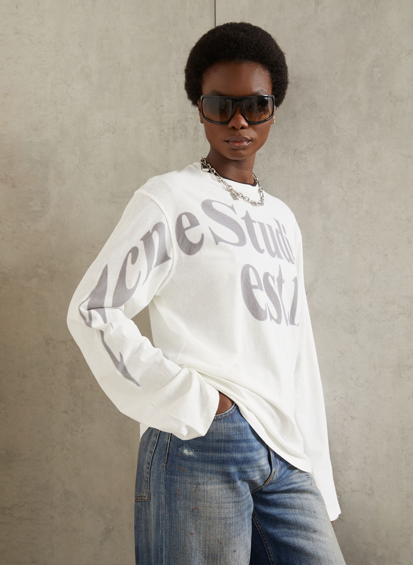 Acne Studios Longsleeve: WEISS / GRAU