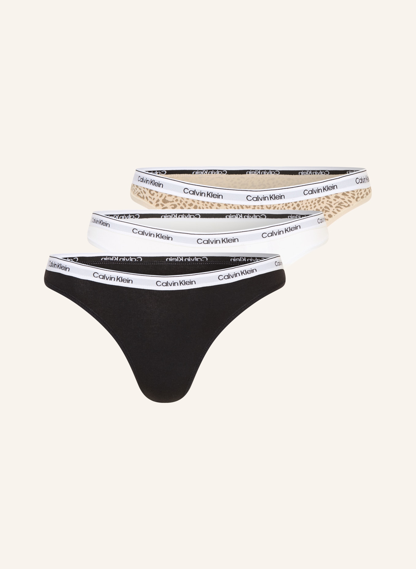 Calvin Klein Lot de 3 strings ICON LOGO: NOIR / BEIGE / BLANC