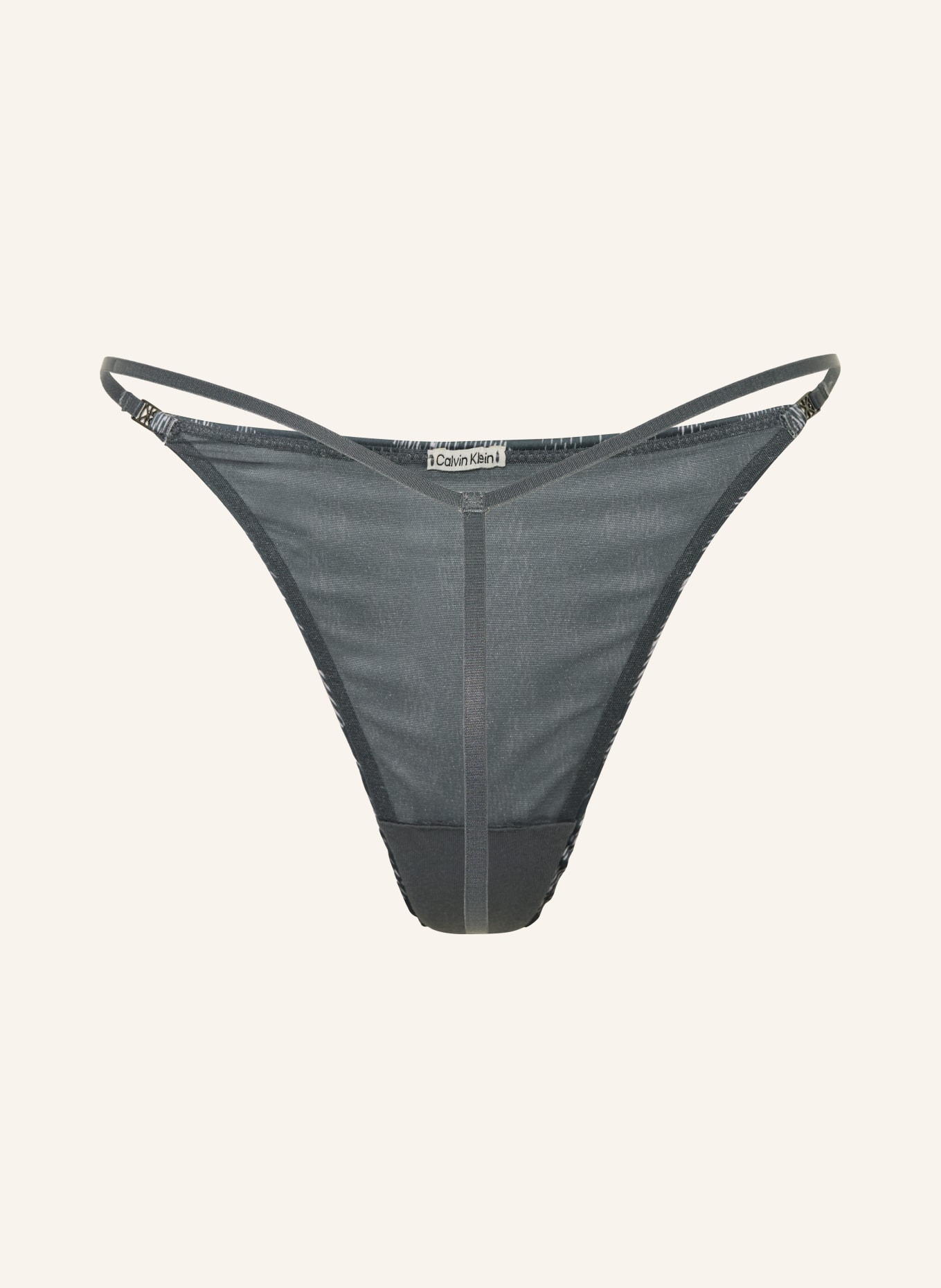 Calvin Klein String SIGNATURE SATIN: GRAU / ECRU