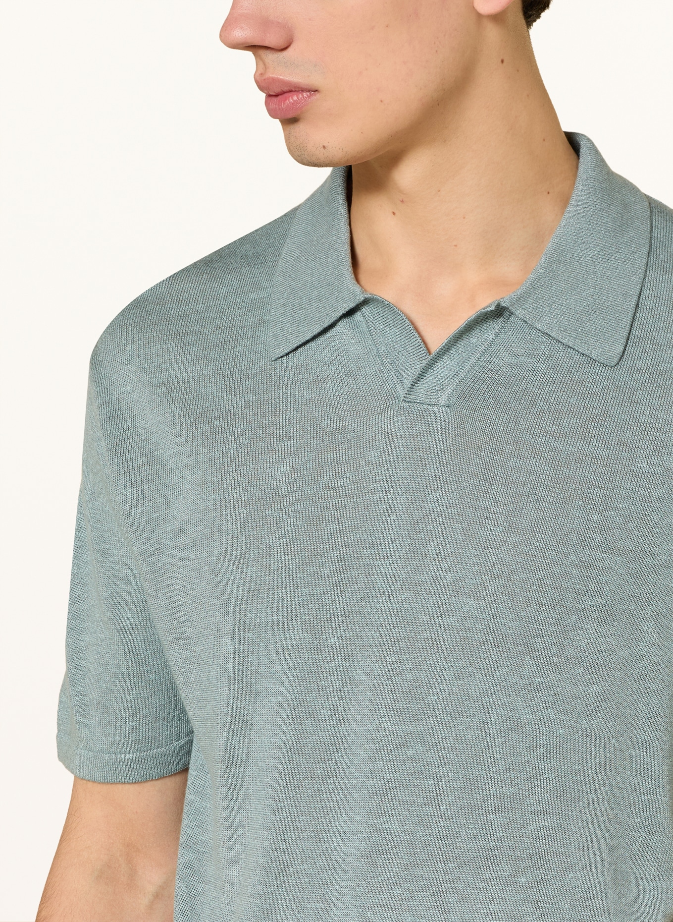 Calvin Klein Sweter polo z lnu: PETROL