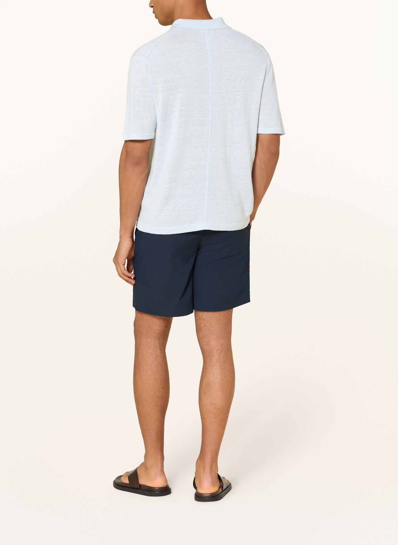 Calvin Klein Pletené polo tričko s lnem: TMAVĚ MODRÁ