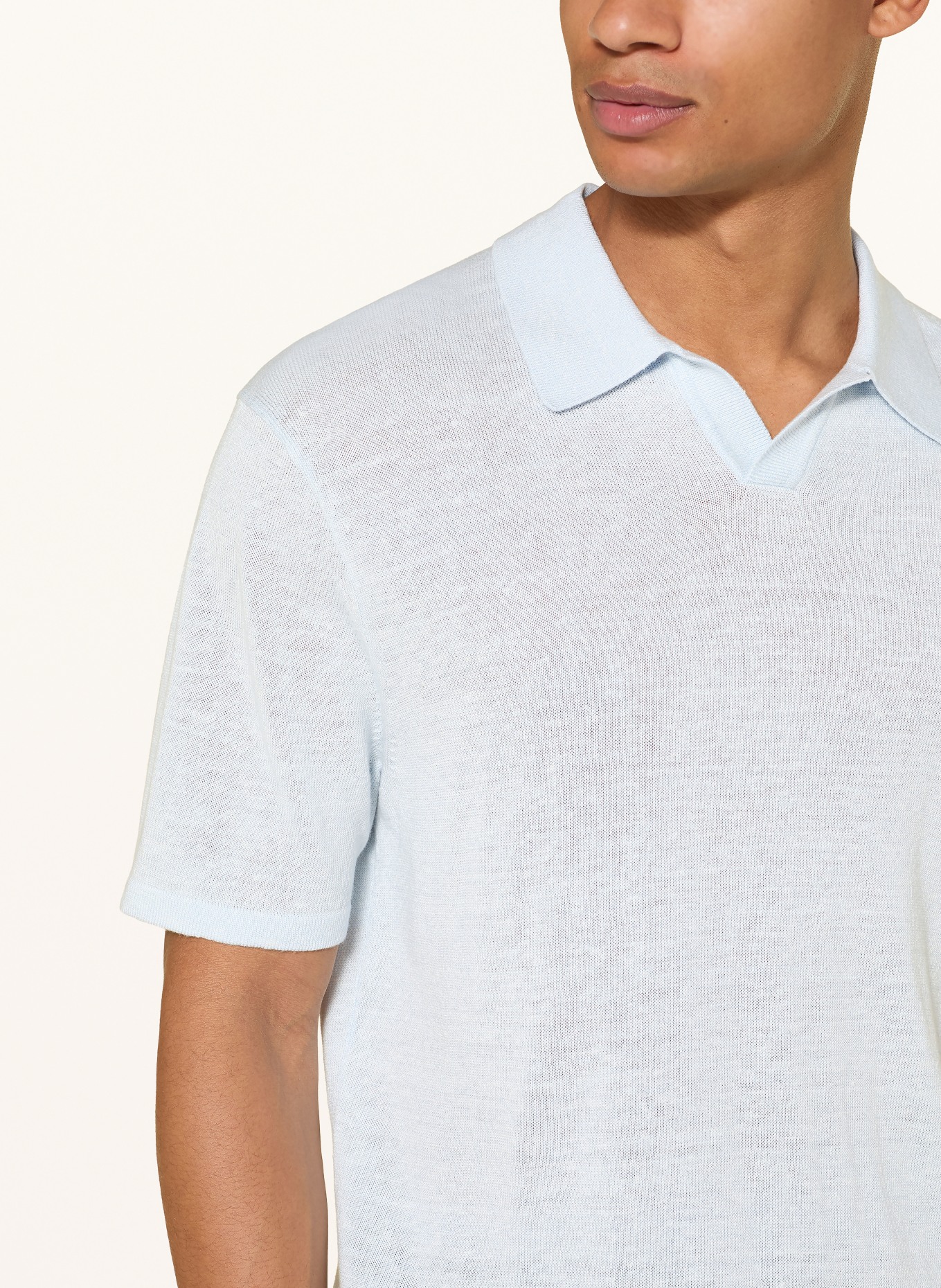 Calvin Klein Pletené polo tričko s lnem: TMAVĚ MODRÁ