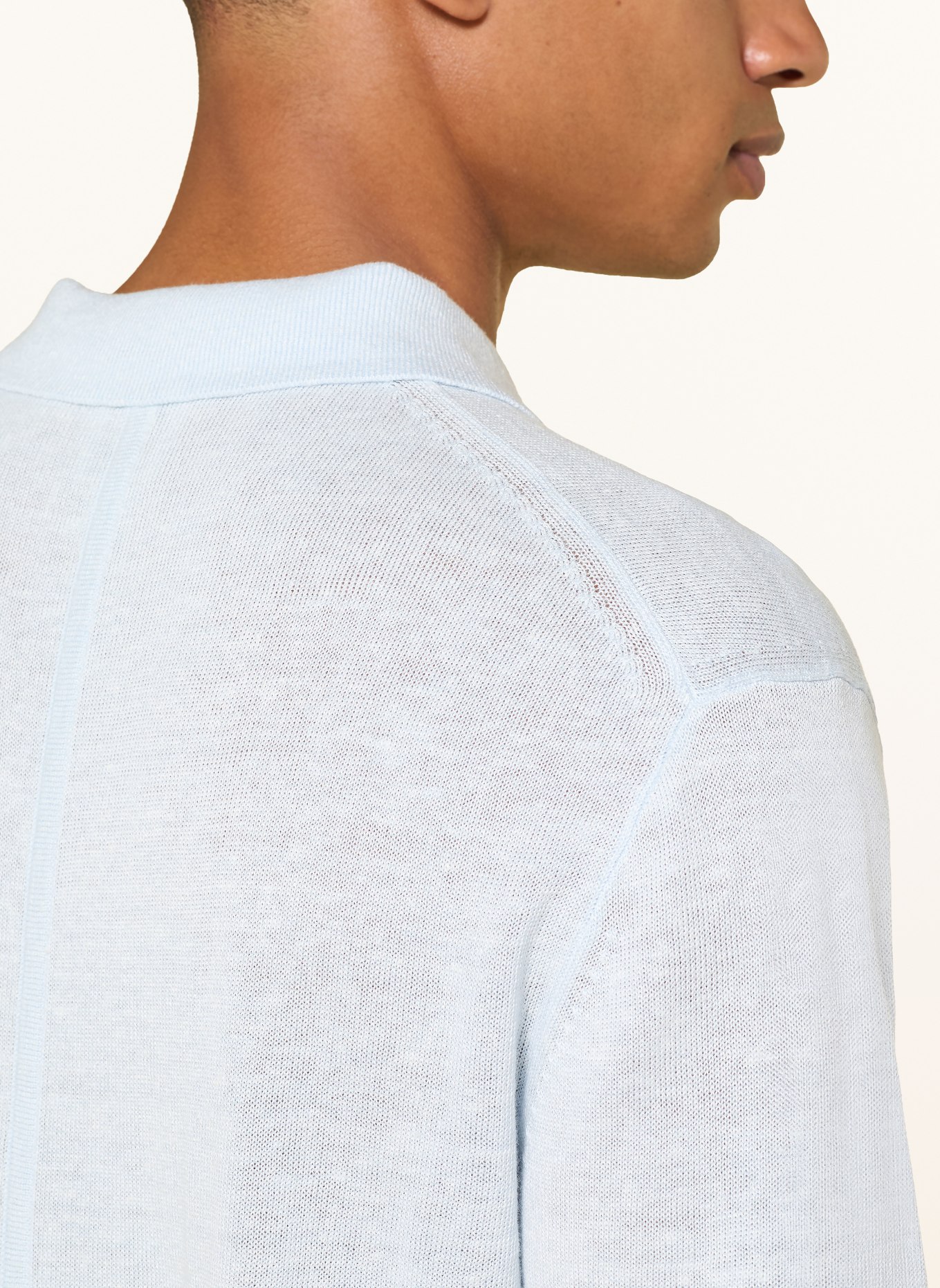 Calvin Klein Pletené polo tričko s lnem: TMAVĚ MODRÁ