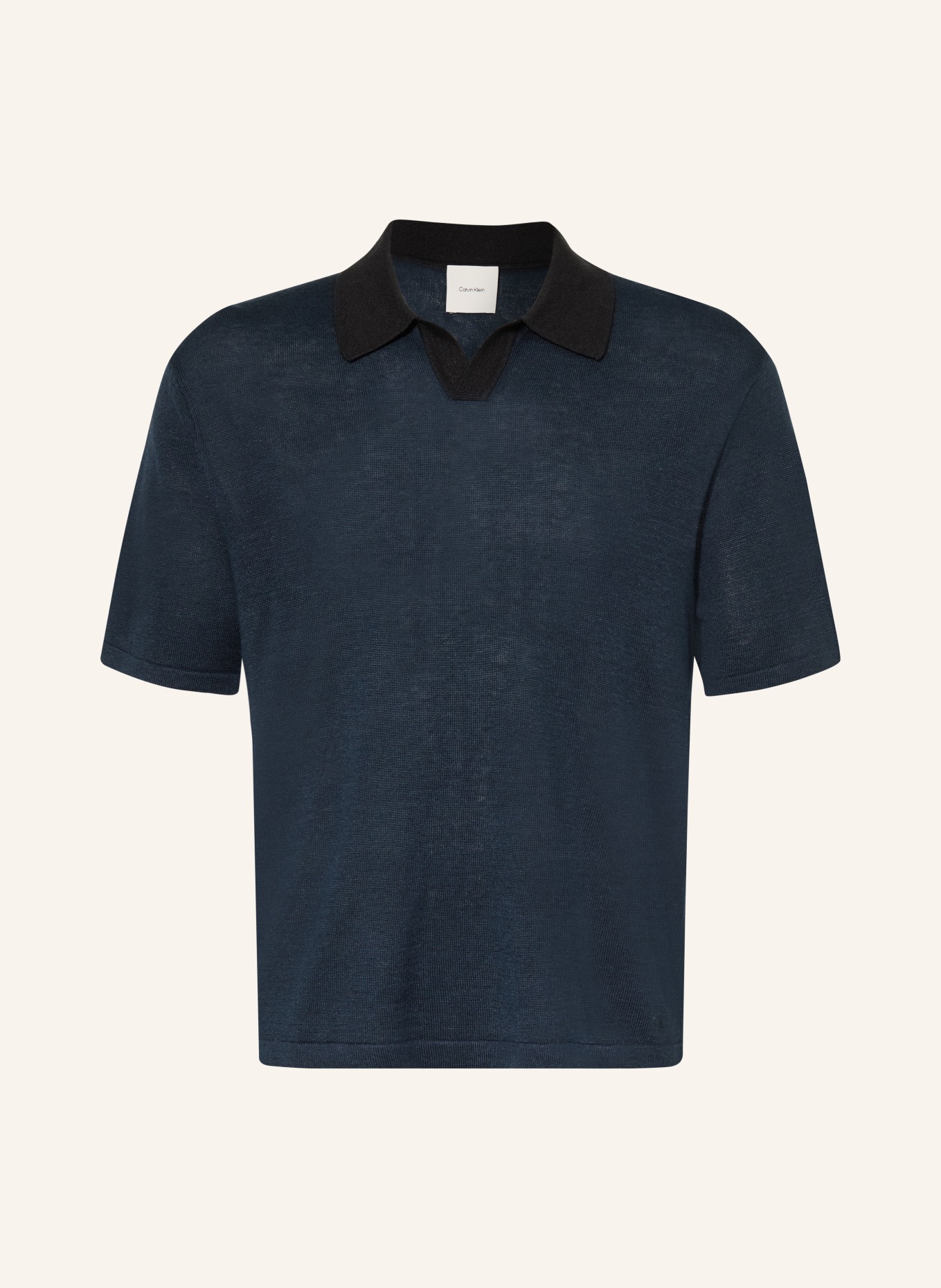 Calvin Klein Pletené polo tričko s lnem: TMAVĚ MODRÁ / ČERNÁ