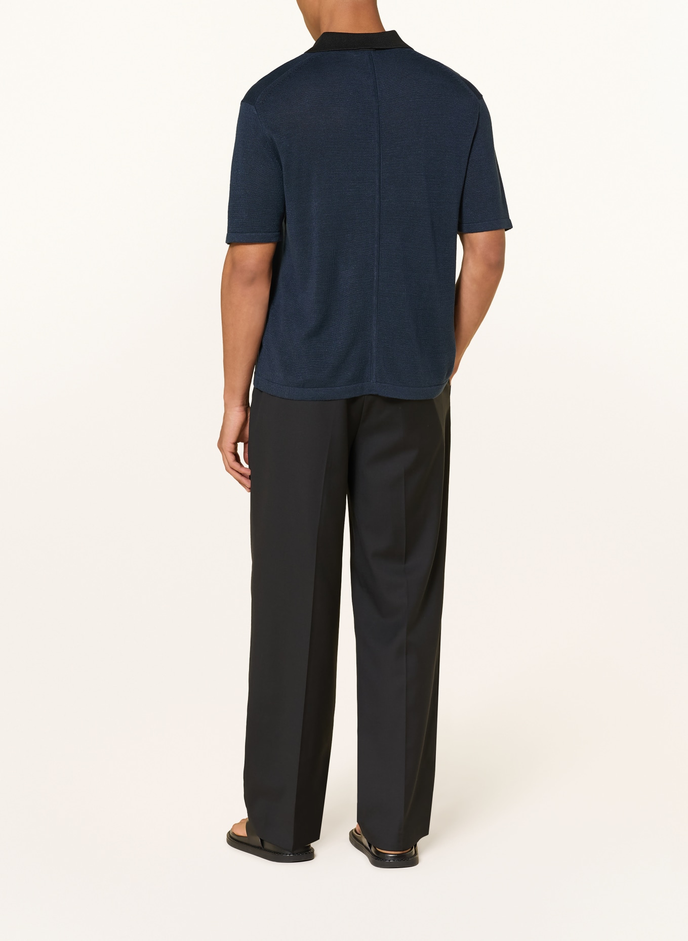 Calvin Klein Pletené polo tričko s lnem: TMAVĚ MODRÁ / ČERNÁ