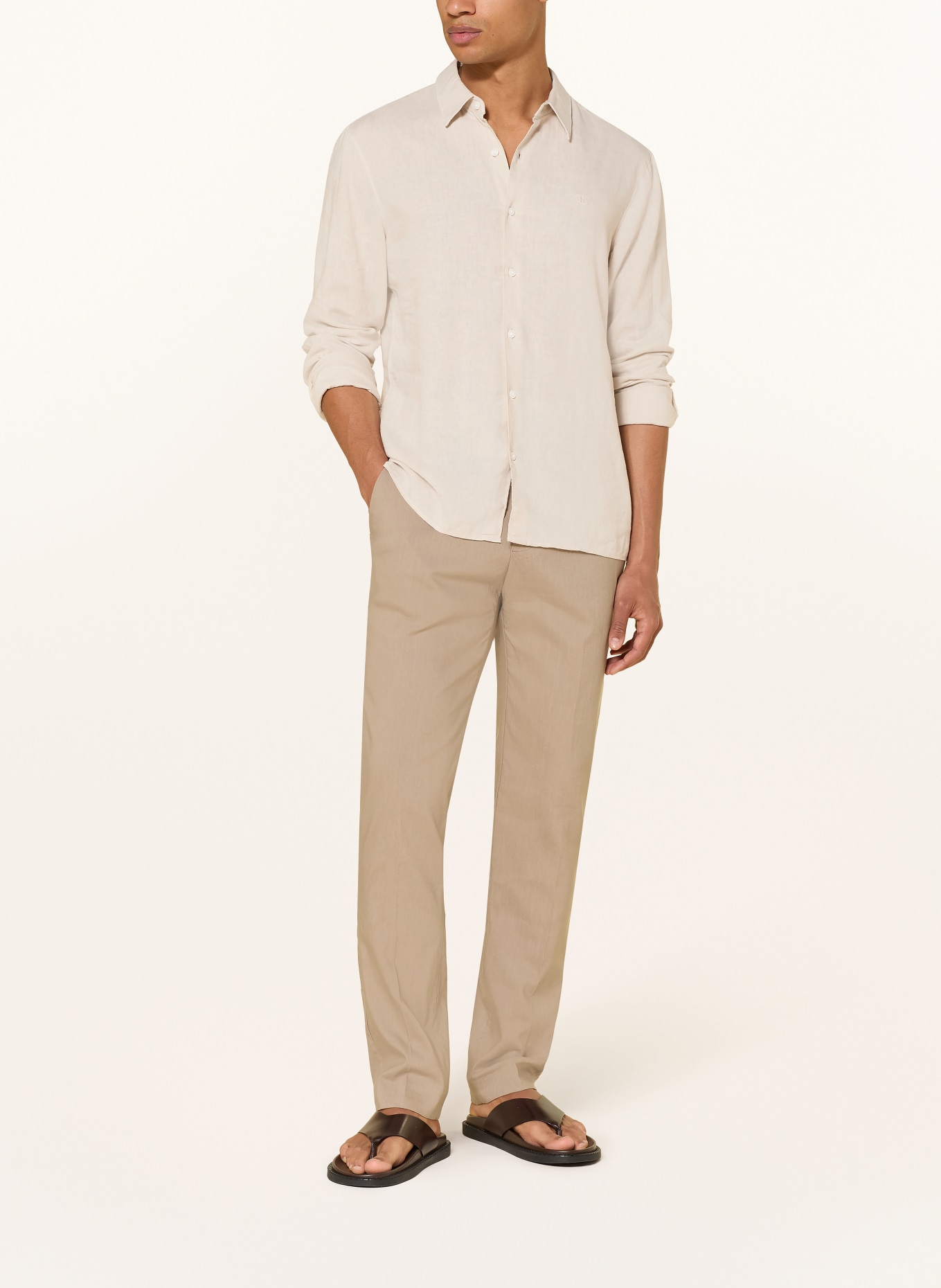 Calvin Klein Hemd Classic Fit mit Leinen: BEIGE