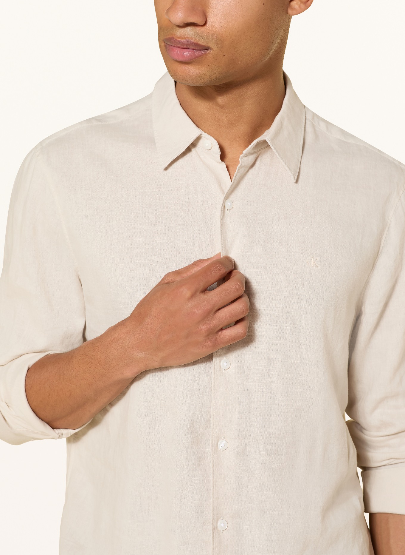 Calvin Klein Hemd Classic Fit mit Leinen: BEIGE