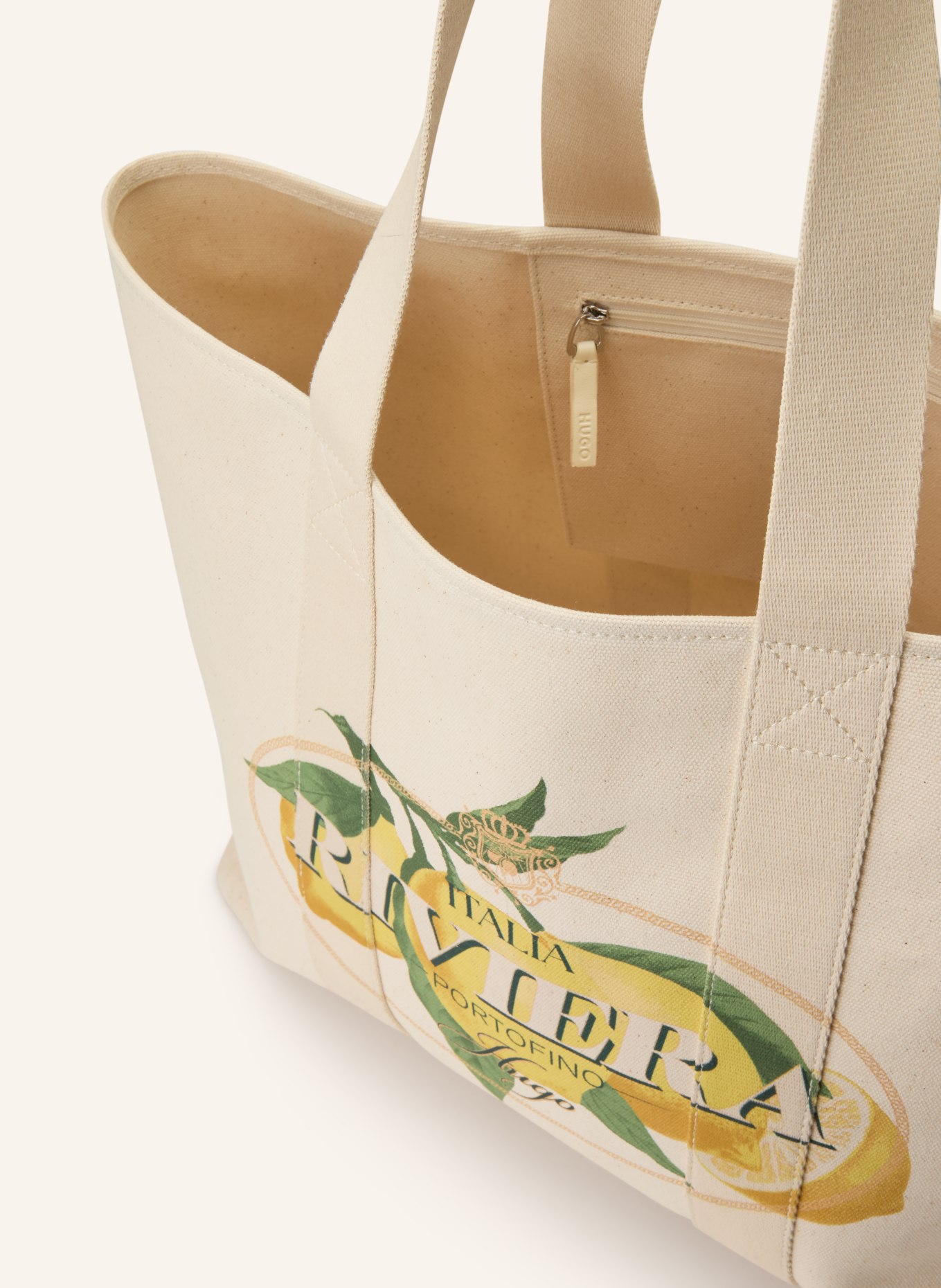 HUGO Torba na zakupy BECKY: ECRU / ŻÓŁTY / ZIELONY