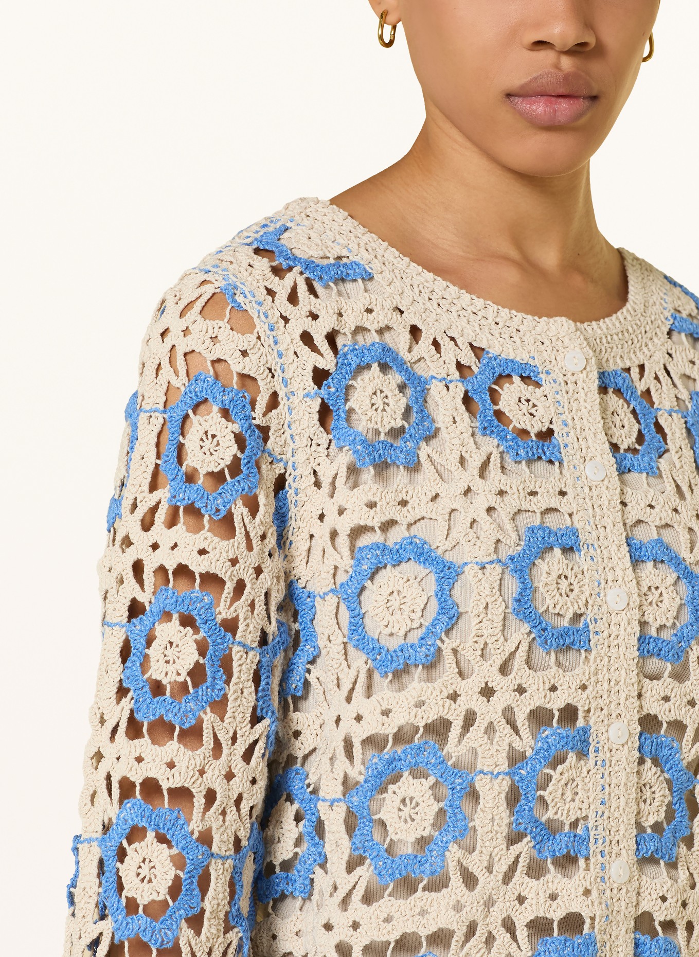 Y.A.S. Crocheted jacket: LIGHT BLUE / BEIGE