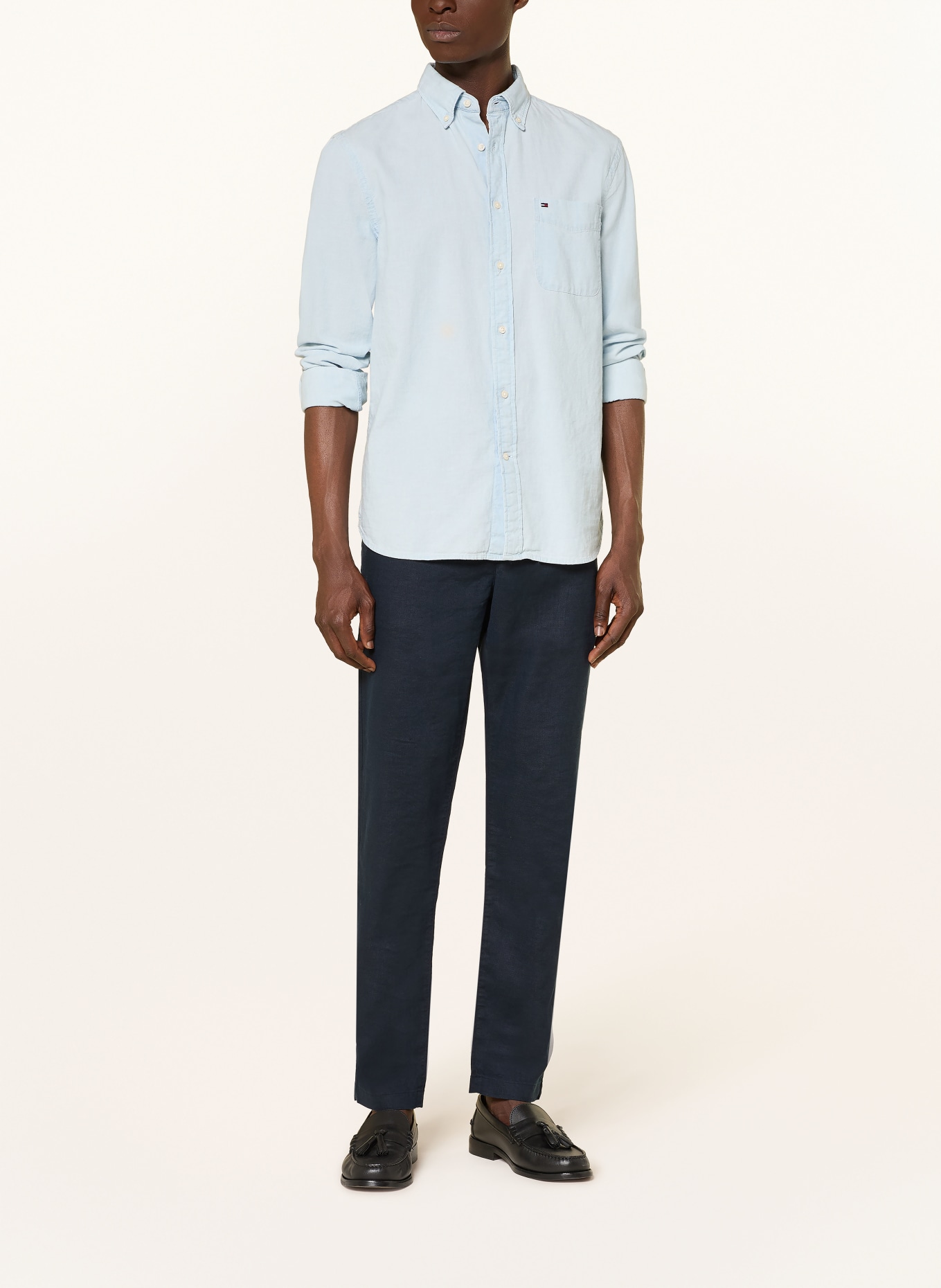 TOMMY HILFIGER Leinenhose HARLEM Regular Tapered Fit: DUNKELBLAU