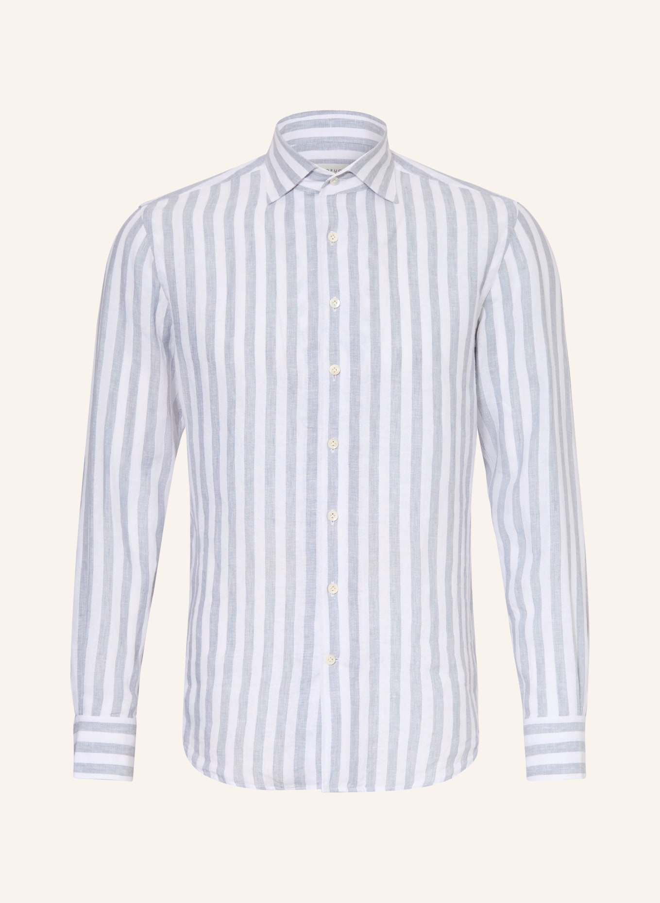 PROFUOMO Koszula lniana o kroju slim fit: SZARONIEBIESKI / BIAŁY